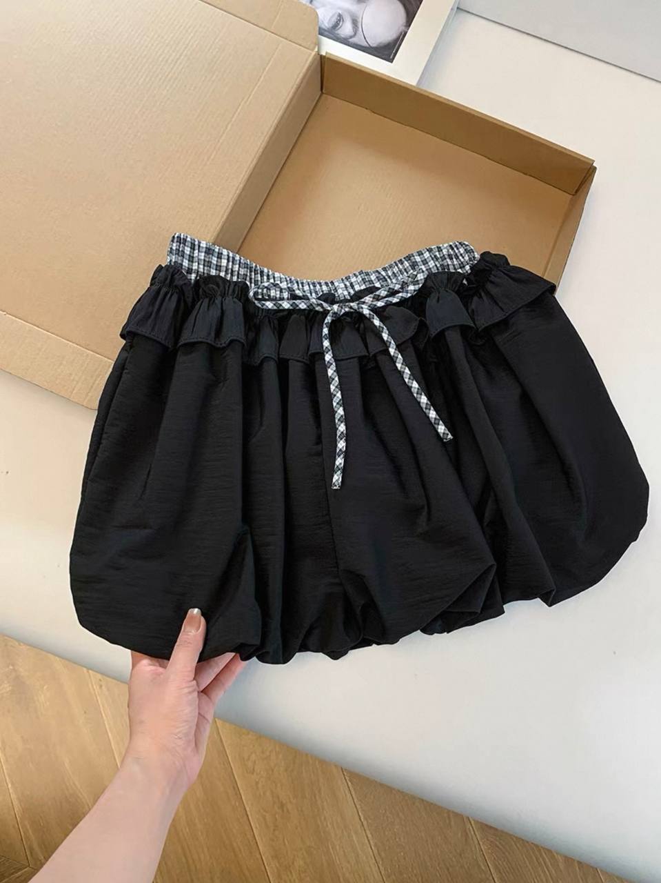甜美芭蕾风格纹花苞裙 Balletcore Plaid Bubble Mini Skirt 