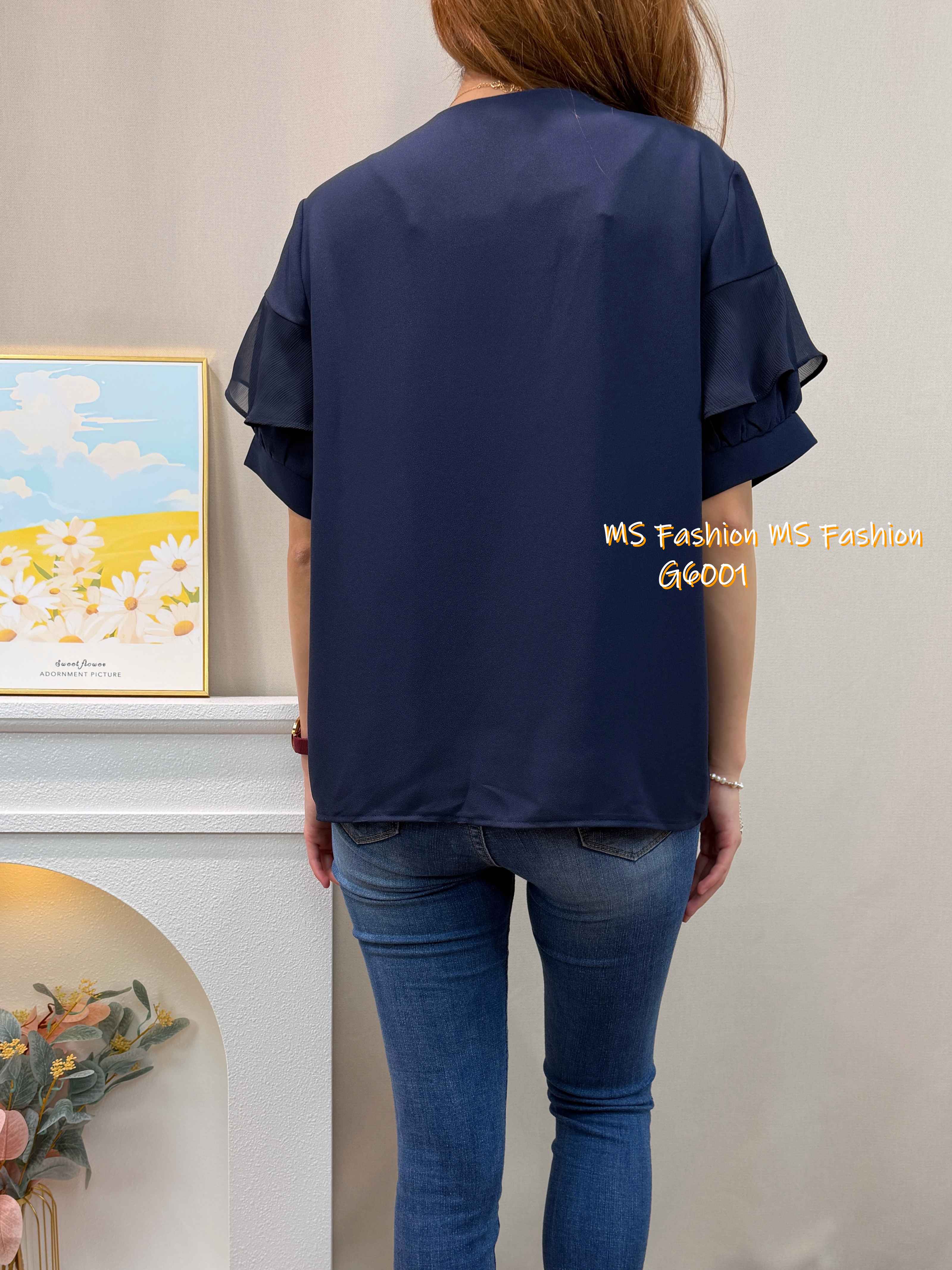 G6001 韓國🇰🇷靚料V領ruffle top