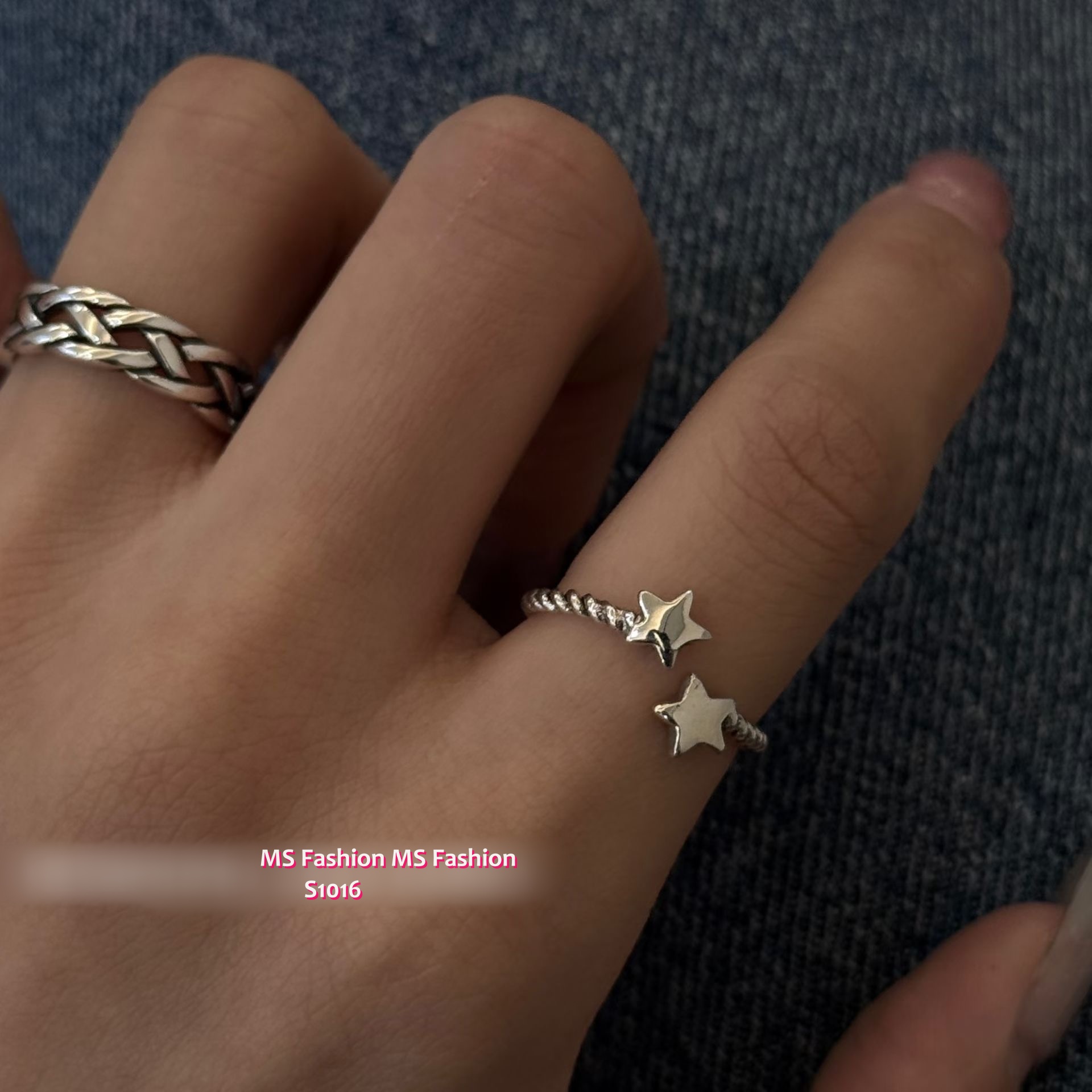 S1016 韓國🇰🇷S925純銀麻花星星前開口戒指