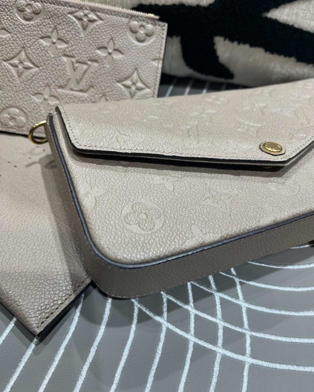 LV Felicie Pochette  三合一 M68697 米色牛皮壓紋斜背鏈條肩背包 100%Authentic,98%new ✅chain✅dust bag ✅box 