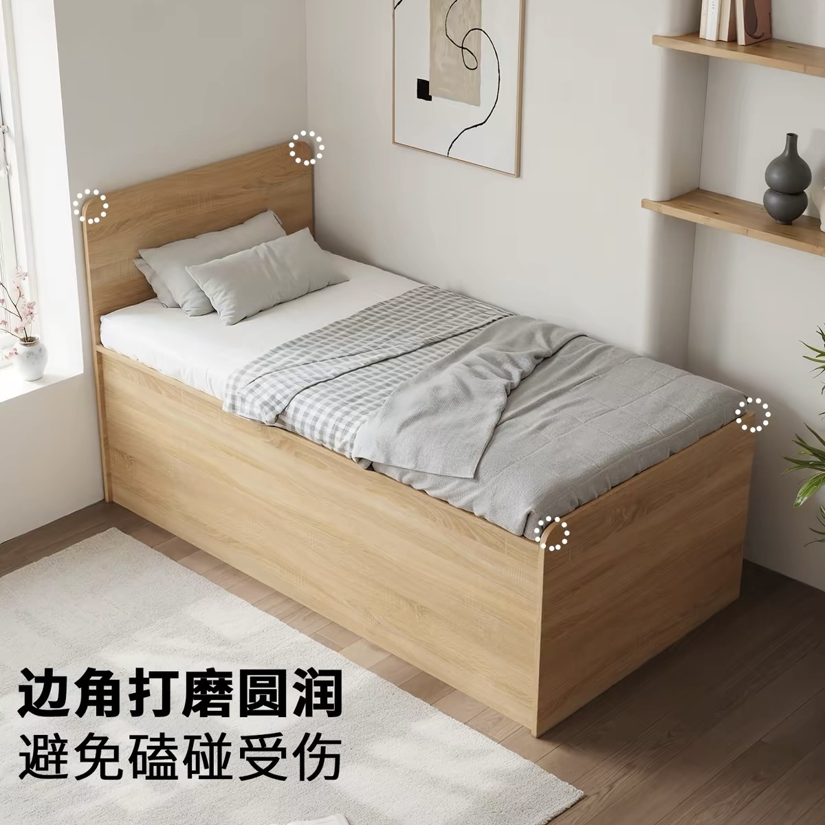 小戶型工人房兒童半高床 液壓氣撐單人床連儲物收納衣櫃 bed