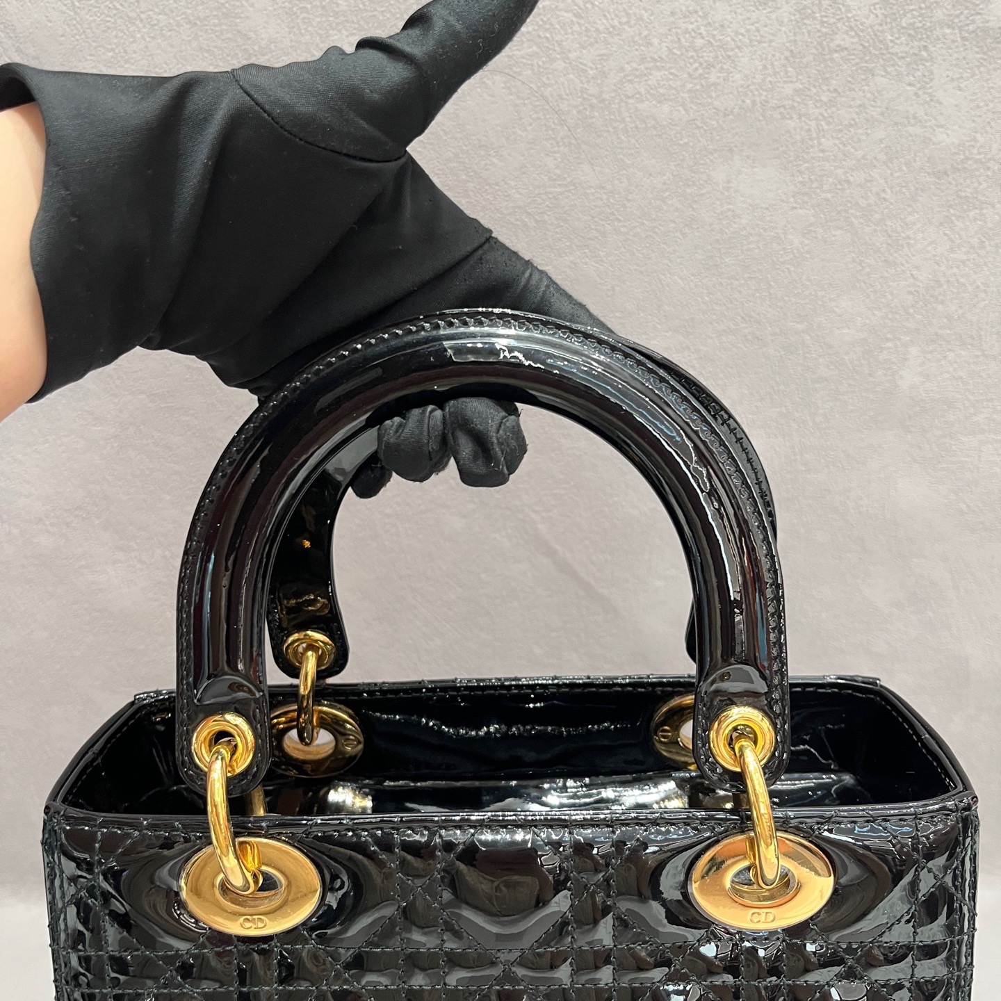 【預訂貨品】Dior Lady Dior漆皮黑金五格戴妃包