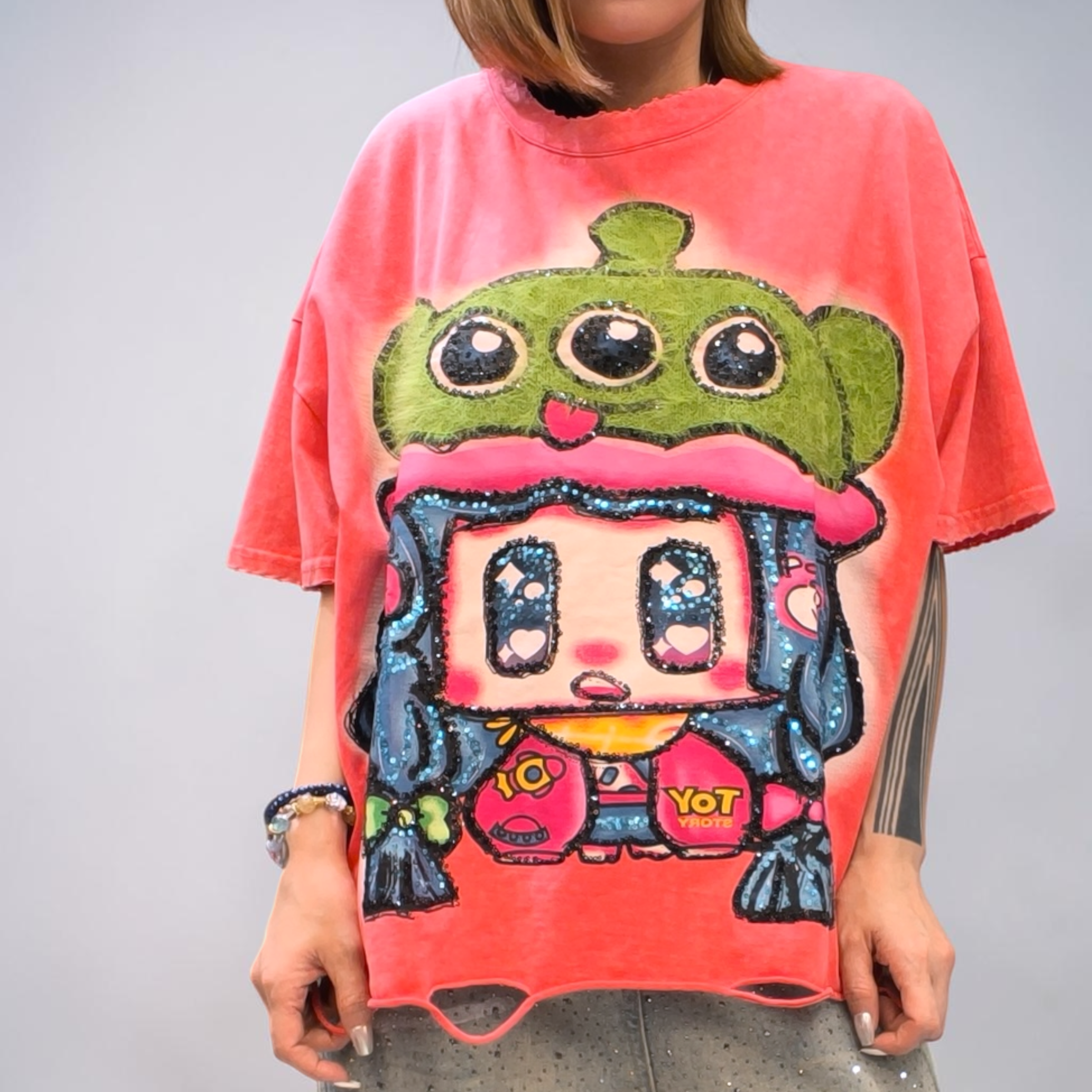 藍髮珠片小女孩T