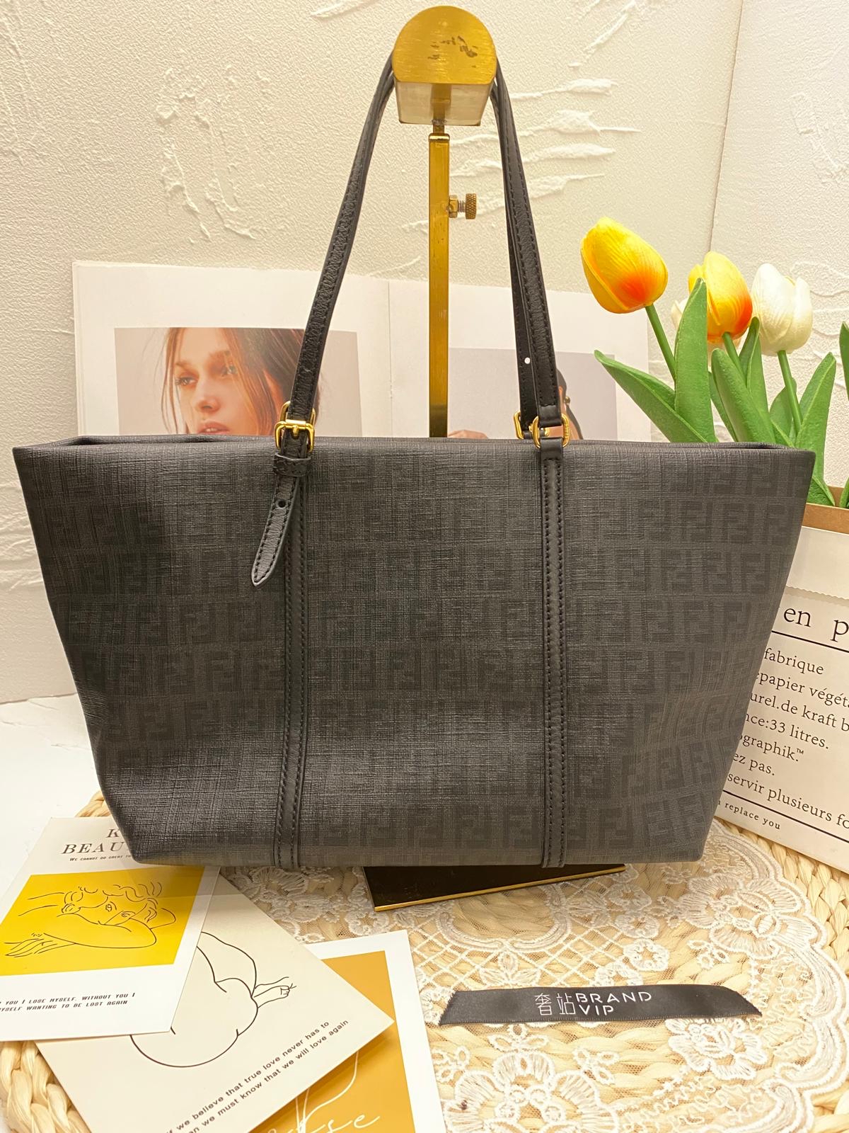 Fendi Black Zucchino Canvas Shopping Tote Bag