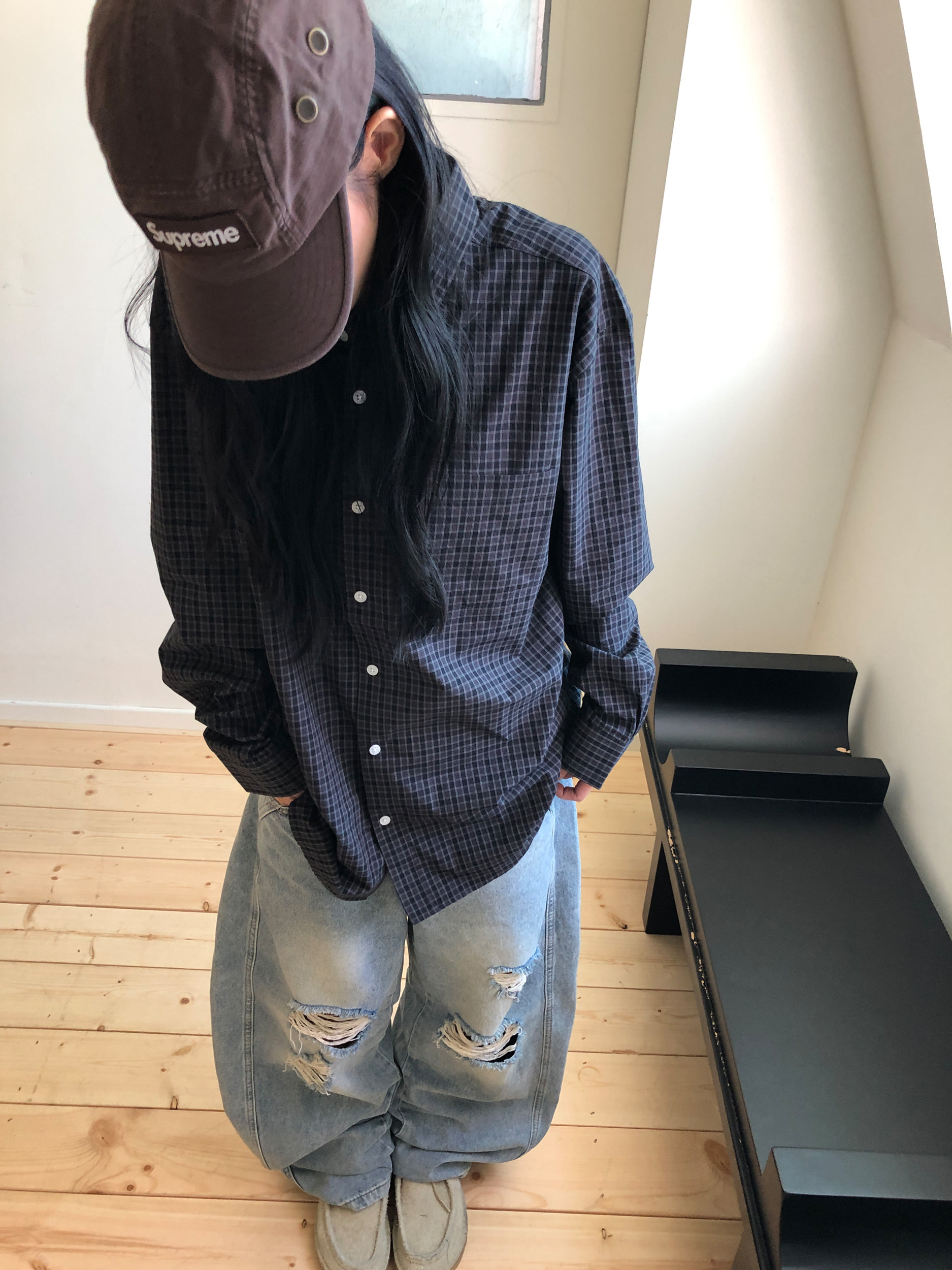 Oversized Plaid Cotton Shirt(Unisex)