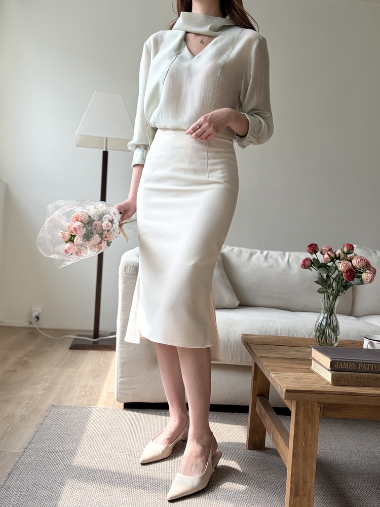 Aurelie Scarf-Tie Blouse (Mint)