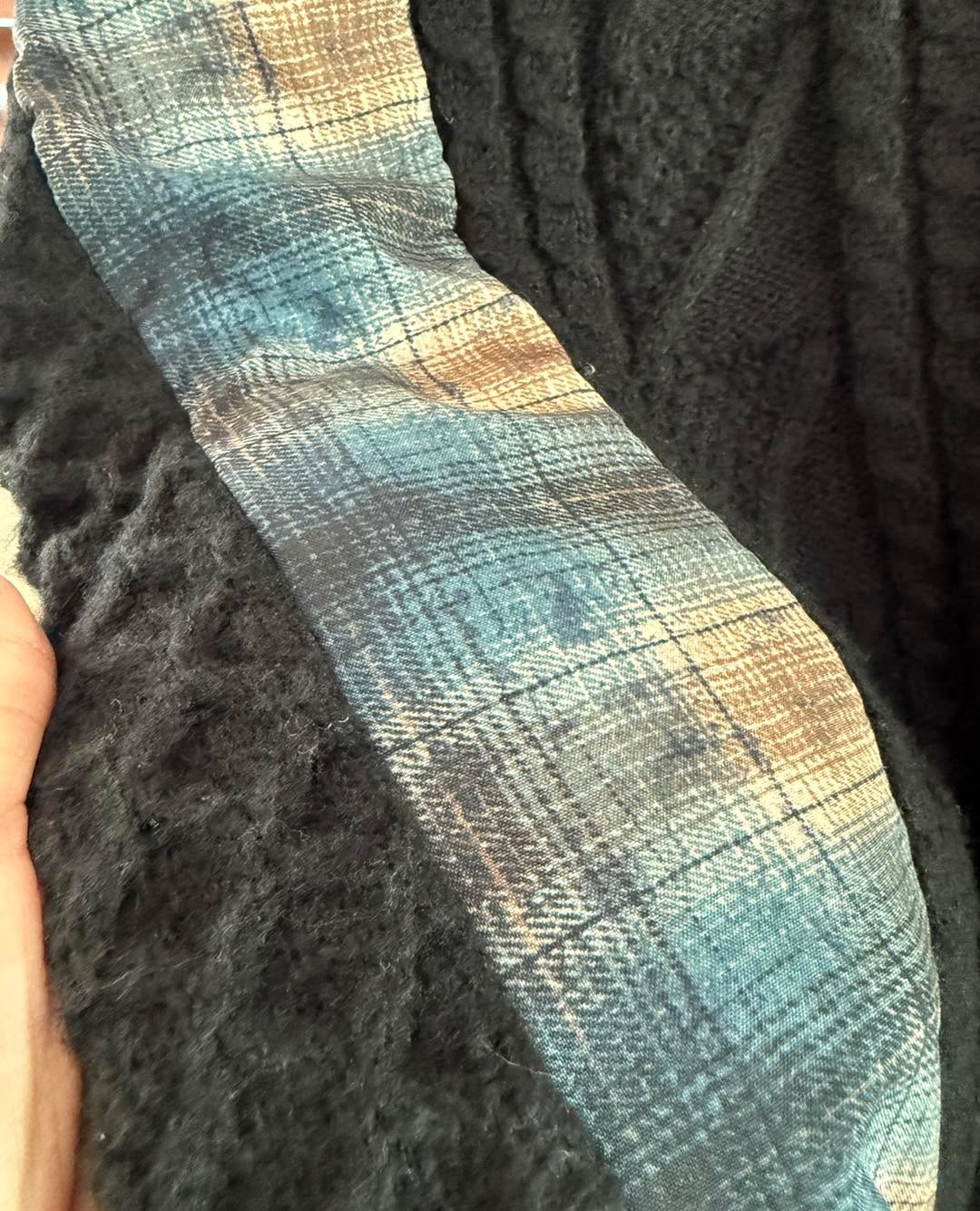 格子布拼針織上衣