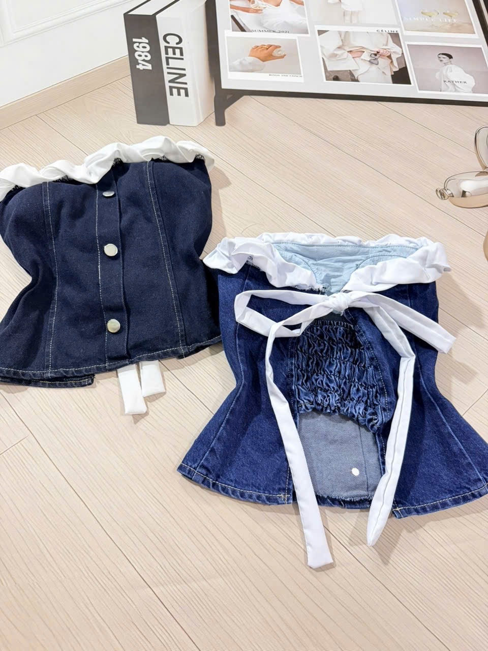 牛仔無肩帶束身胸衣*