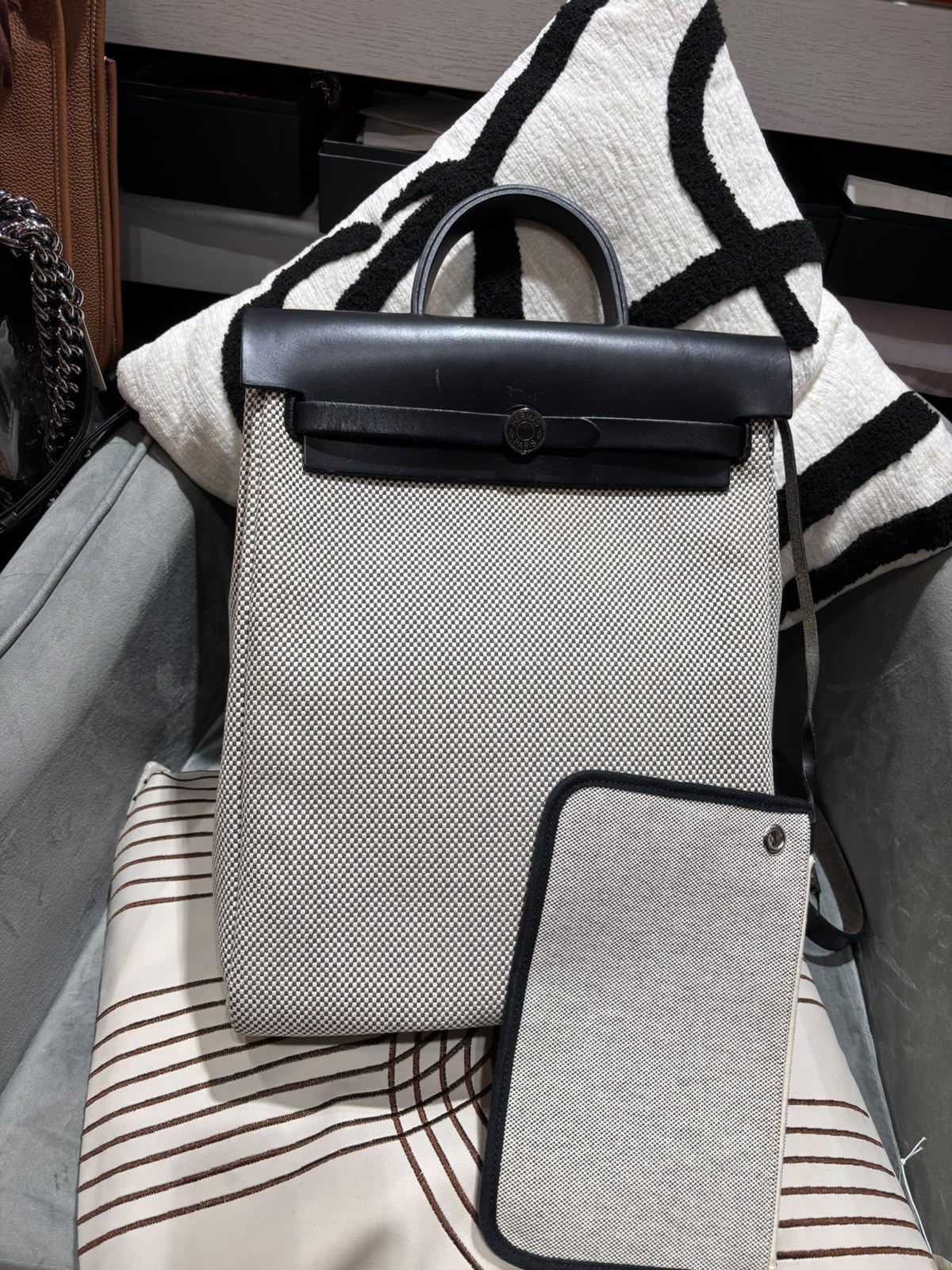 HERMES Herbag backpack Stamp Z Backpack 黑白熊貓 100%Authentic, 95%New ✅Dust bag