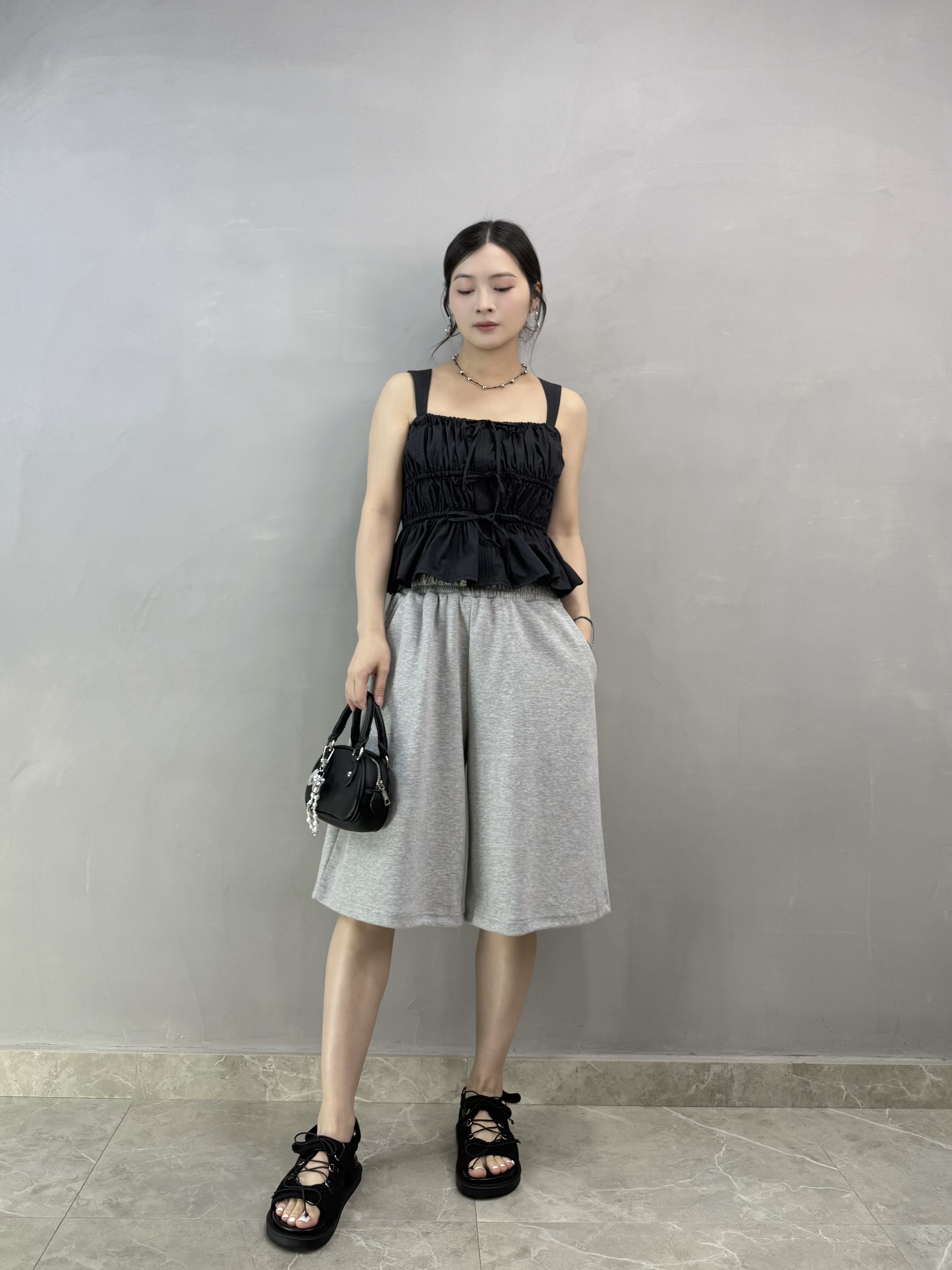 Y70 拼條子邊棉六分短褲