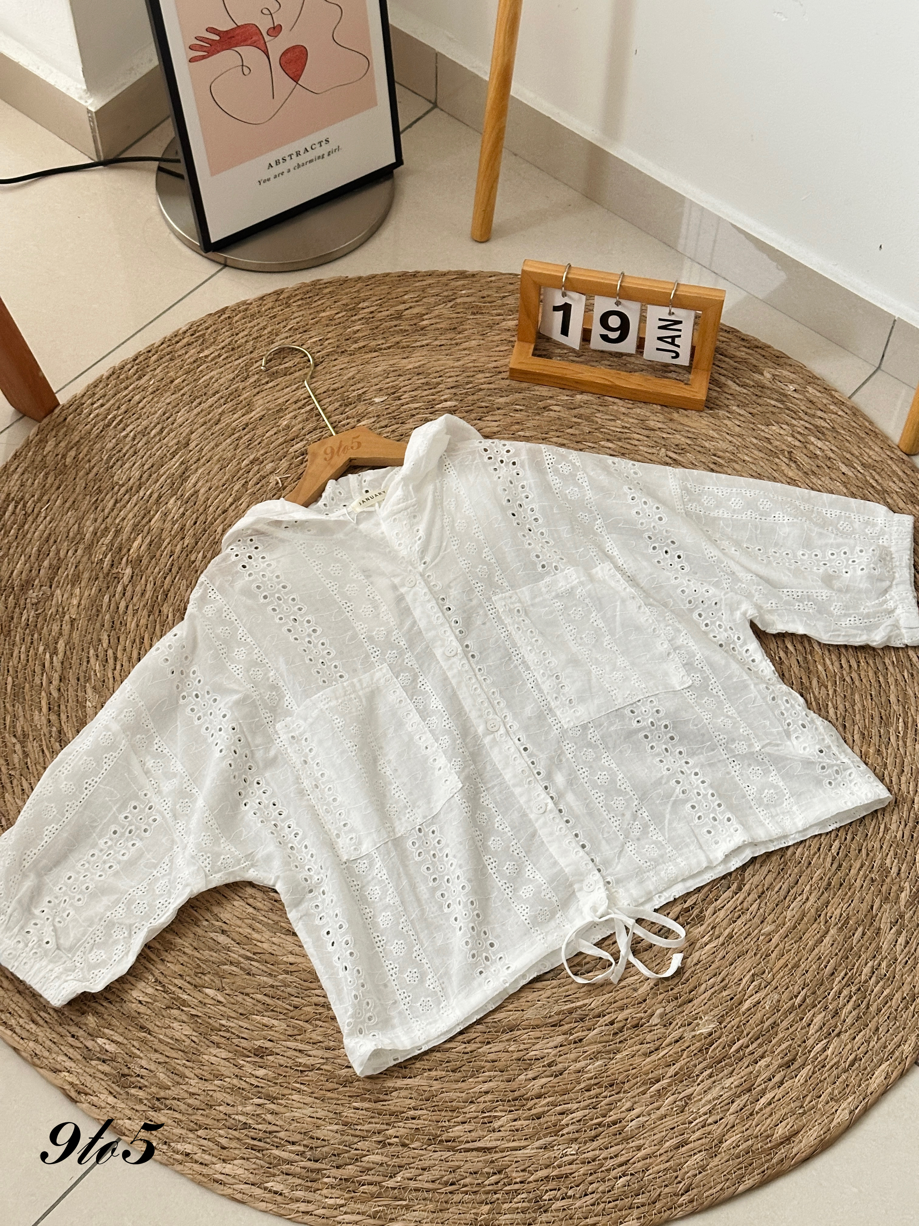 T3916 Floral Hoodie Top - White