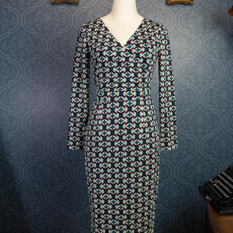(Last M)1970s Style Miss Suzie Geometric Half-Wrap Jersey Dress(FM165)