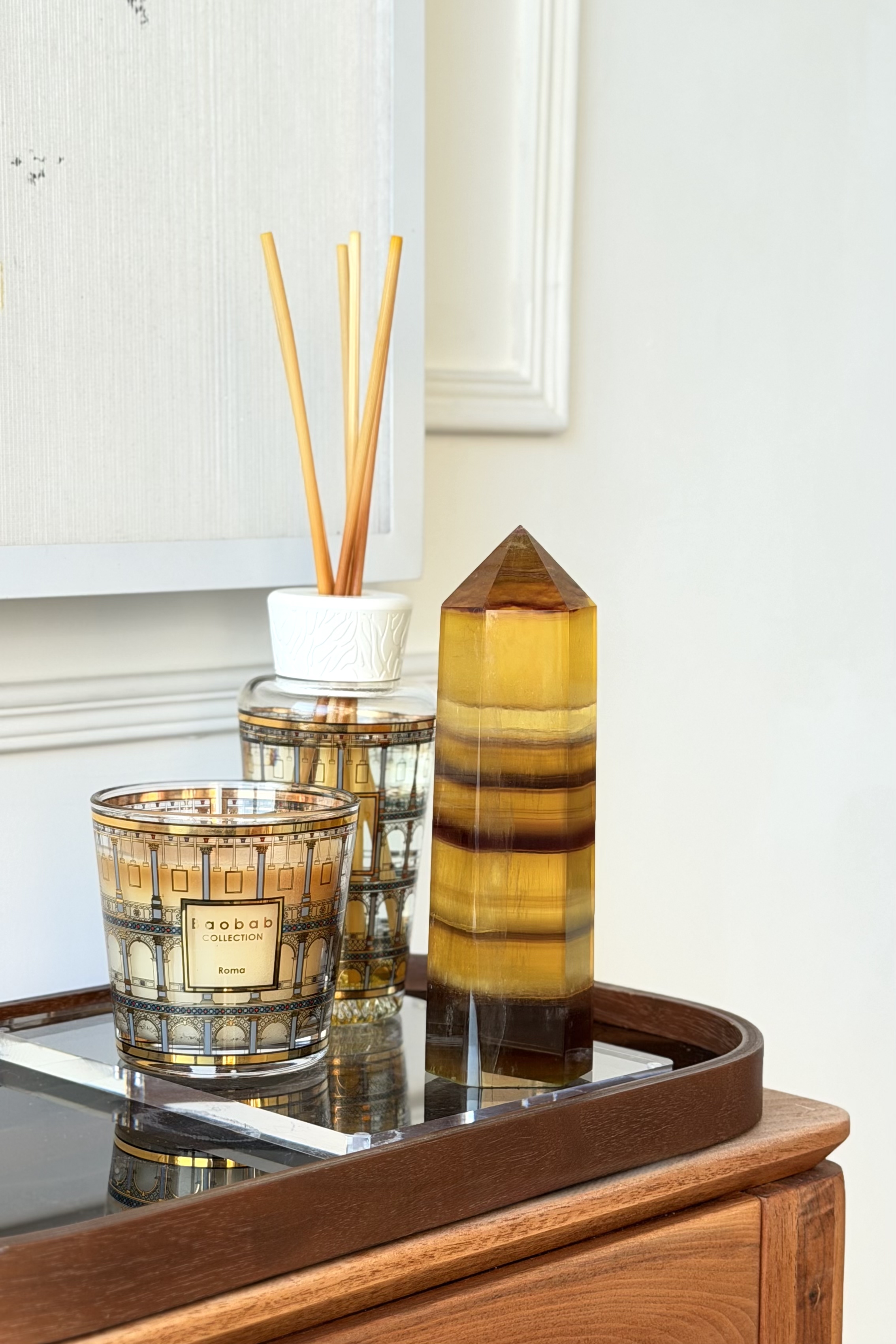  ༒18.6cm+黃螢石千層紋六角柱༒ FL.3502C82G10FM-RB5*