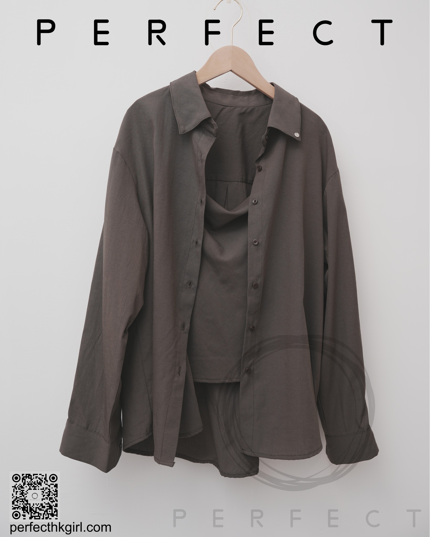 T0020_百搭氣質背心連恤衫兩件套 (橄欖綠色)