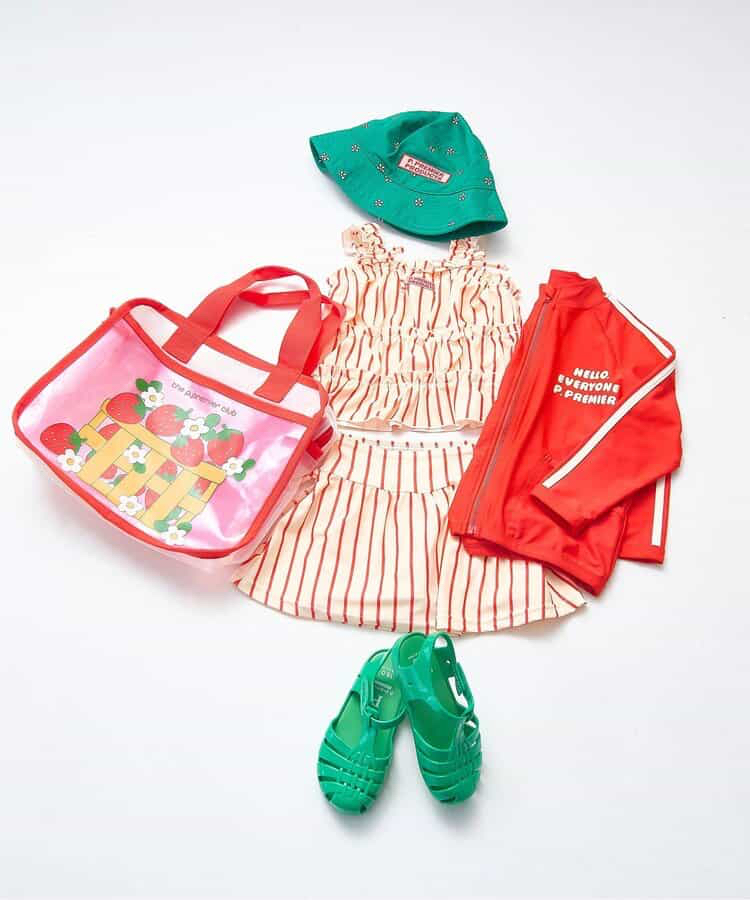 🇯🇵預訂 日本直送🇯🇵p.premier四色標籤圖案印花褶皺上衣和裙擺分體泳衣