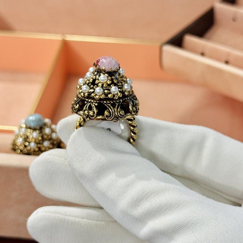 c.a.1960s German New Old Stock Glass Pearl Bead "Ice-Cream / Cupcake" Ring - Adjustable Size (C015)