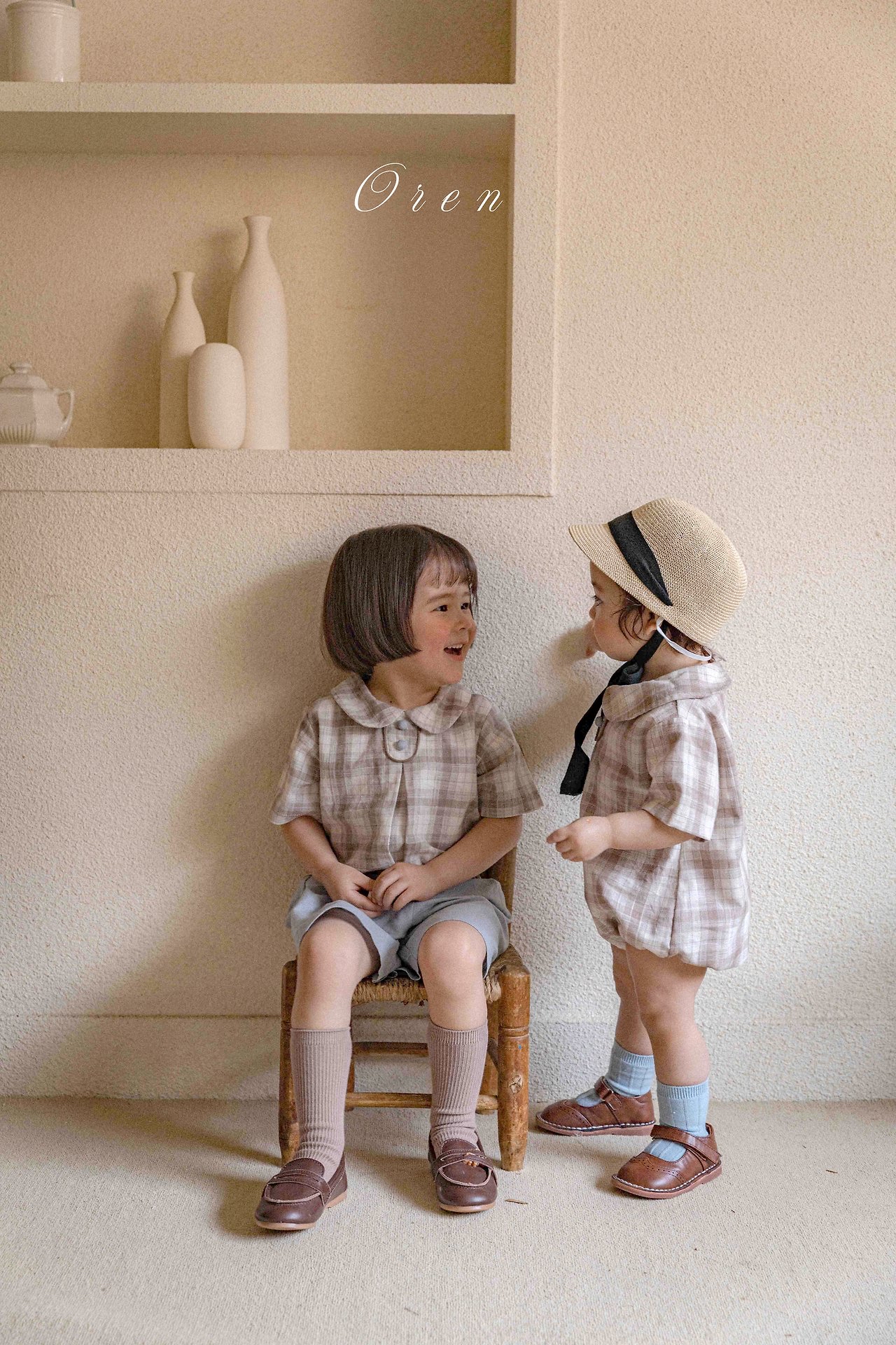 ☀️預訂 韓國直送☀️🇰🇷Oren Oliver兩色格紋純棉圓領短袖包屁衣/上下套裝