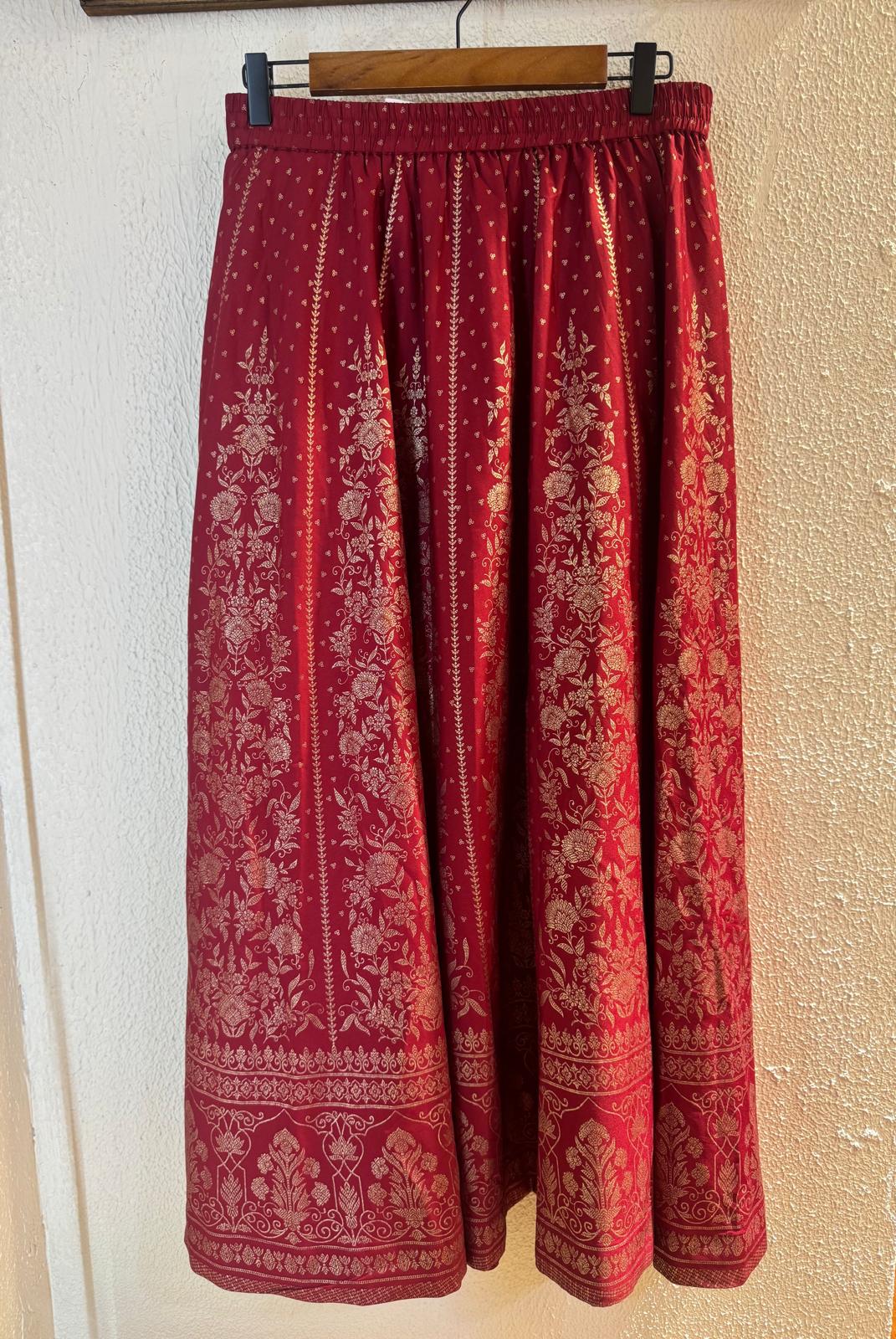 3100 Red x Golden Blockprint Skirt