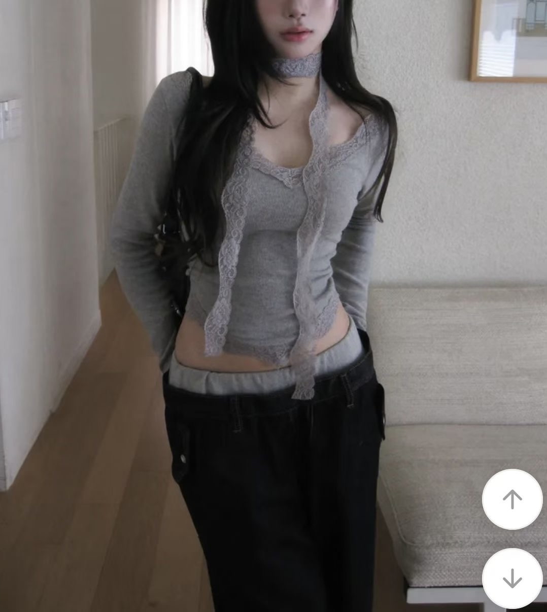 【 店主自留!🩶 | 極致精緻玫瑰花LACE🪡親膚修腰倒V上衣連頸帶套裝♡】 Rose Lace Top Set(三色入)