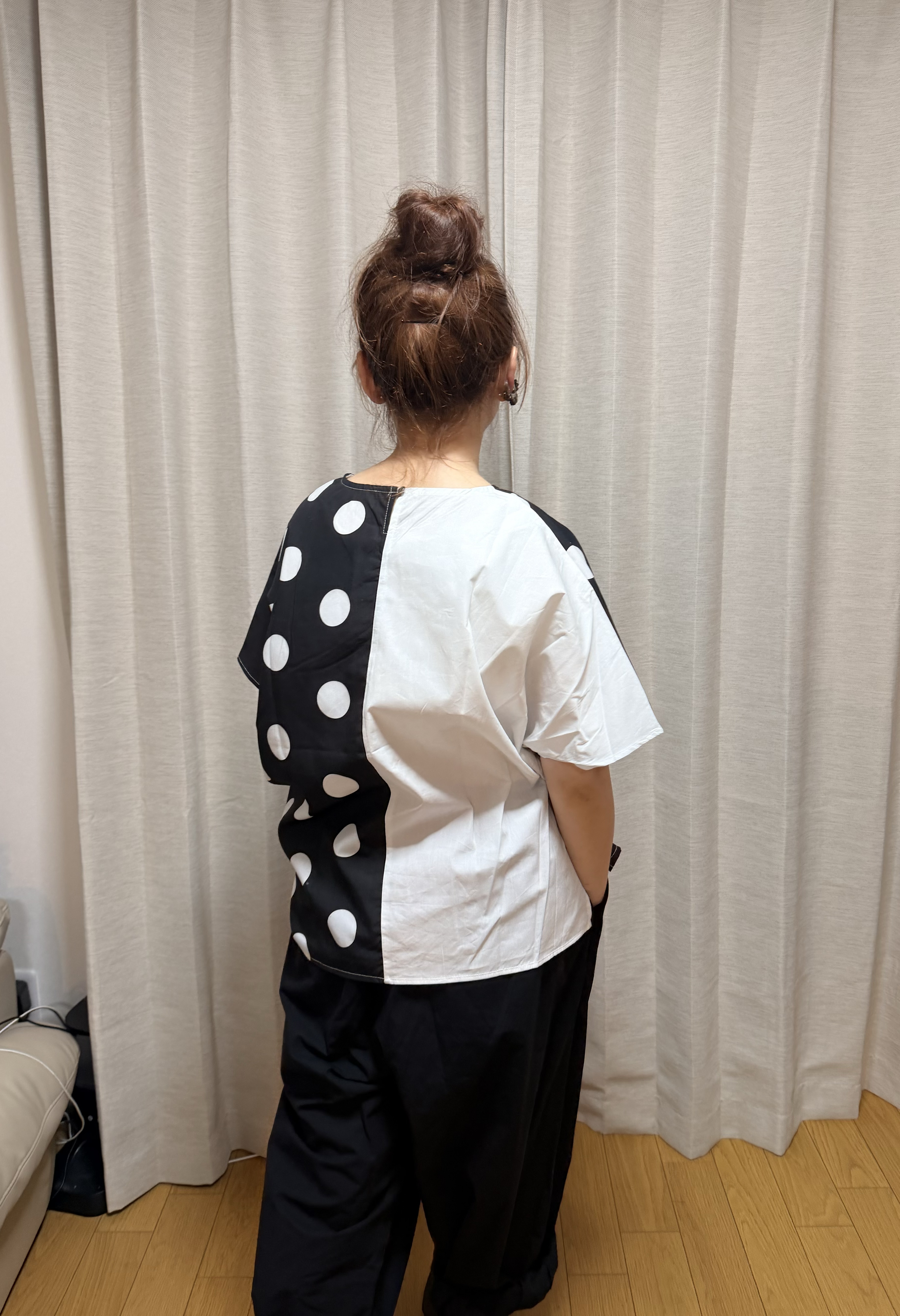 拼款波點格仔衫