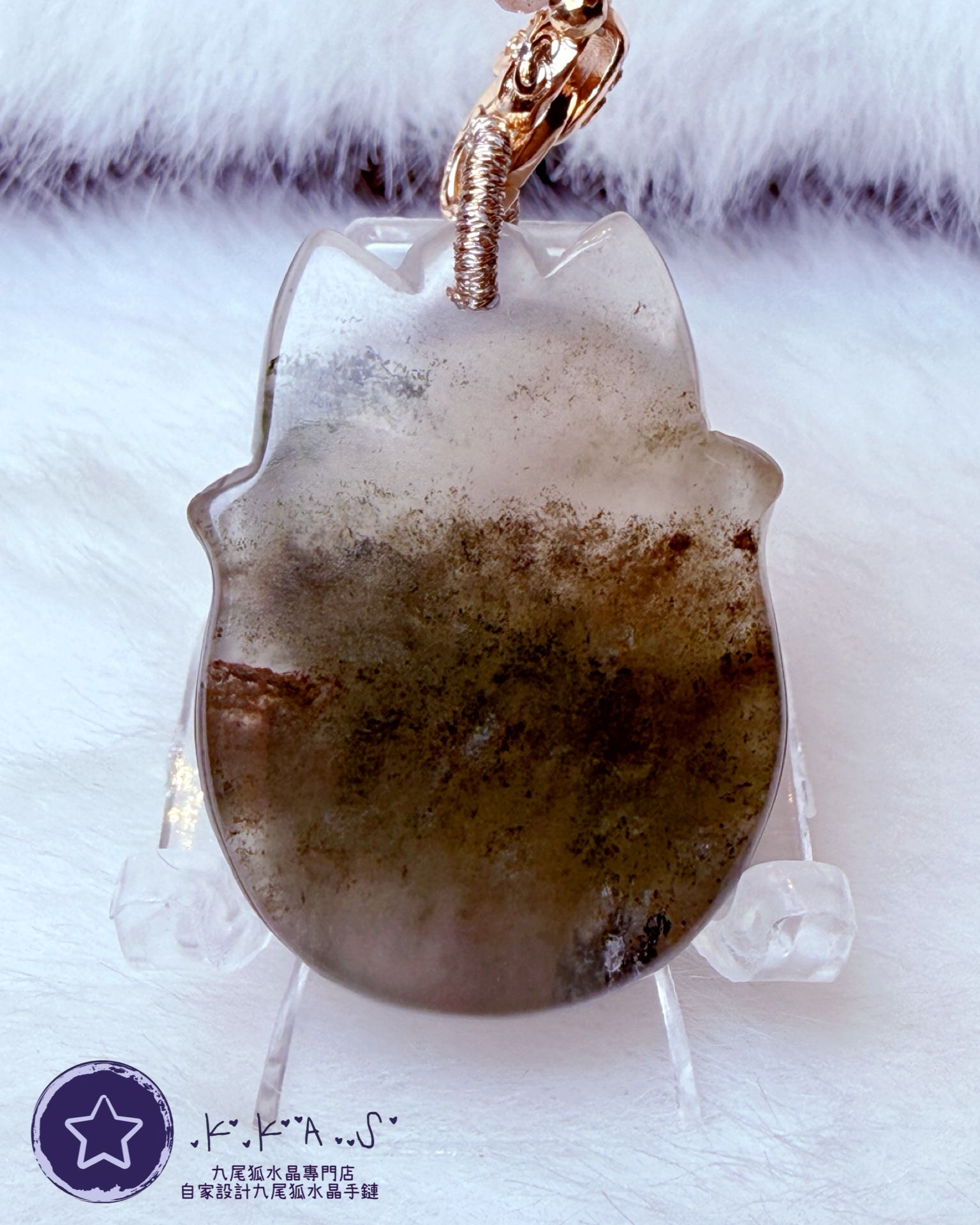 K00107 綠幽靈 蝴蝶結狐小妹 - 吊墜頸鏈/套鏈