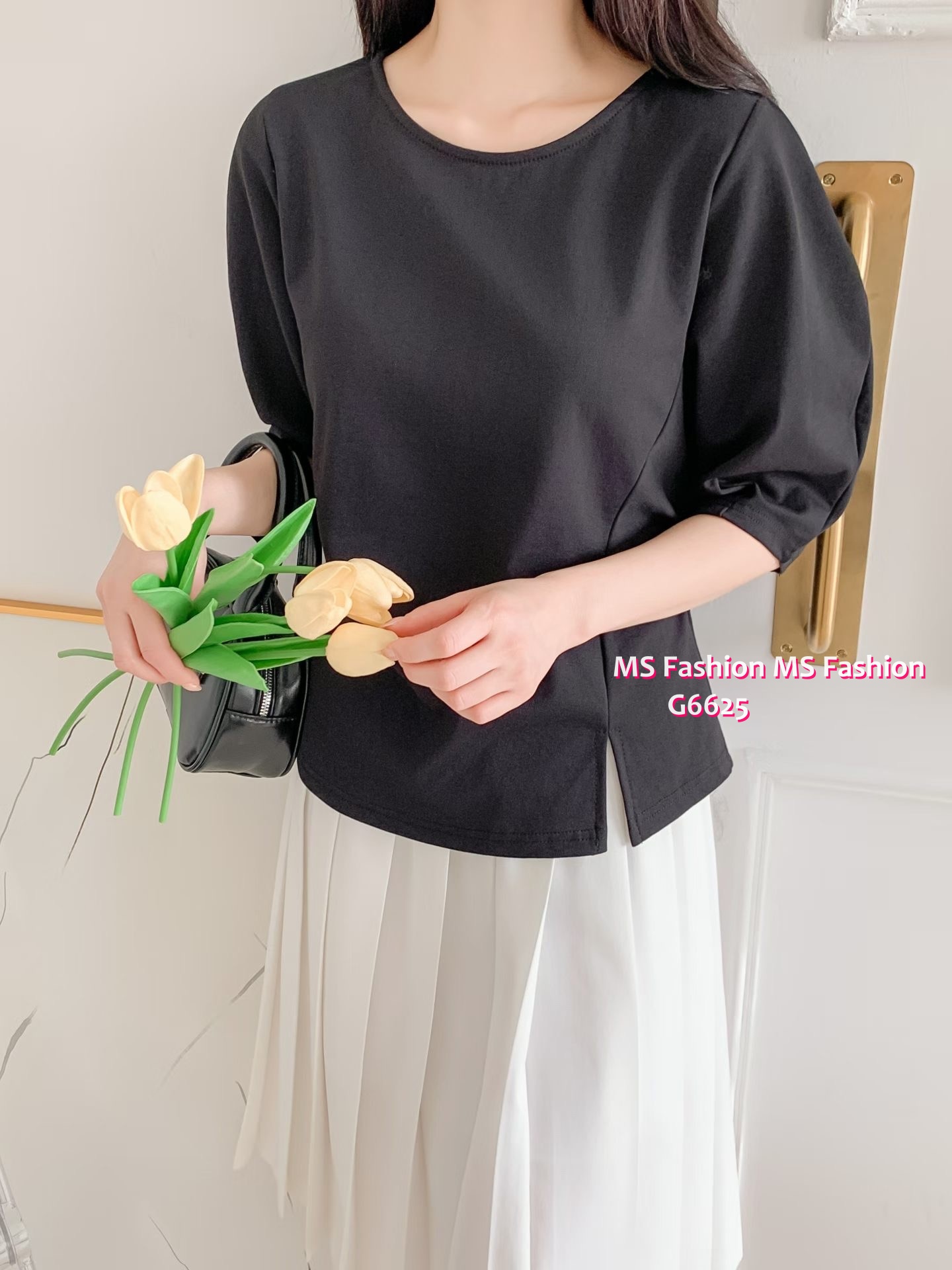 G6625 立體袖特色cutting top