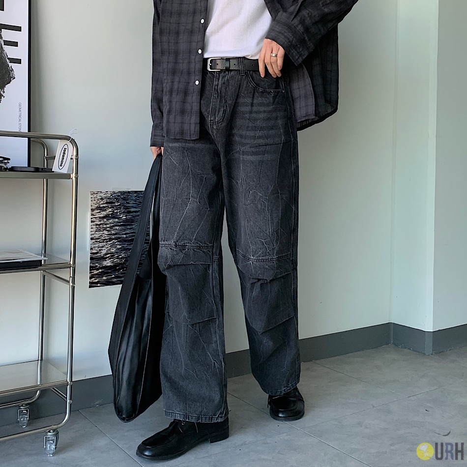 【100%保證韓國直送】韓系質感 重磅立體褶皺水洗寬版牛仔褲 👖 [2 color] RF118056