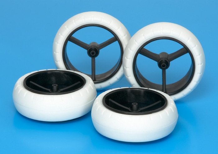NARROW LARGE DIA. WHEEL & WHITE ARCHED TIRES (FOR SUPER X & XX CHASSIS)