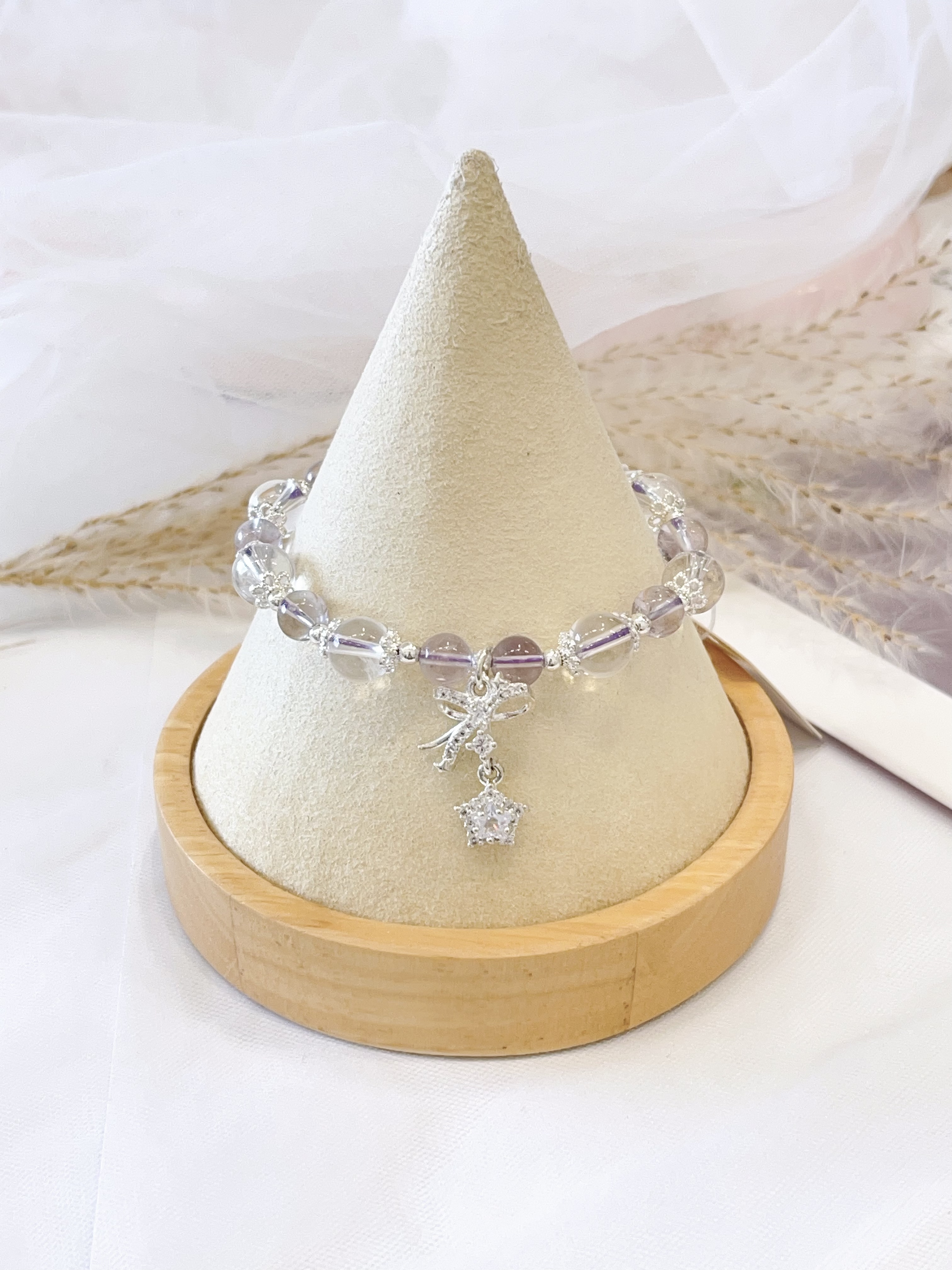 紫水晶 × 海蓝宝 × 白水晶  Amethyst & Aquamarine & Clear Quartz Star Charm Bracelet｜星空守护