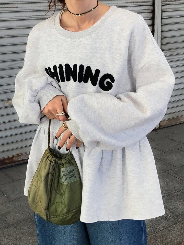 時尚寬鬆字母印花娃娃衫上衣