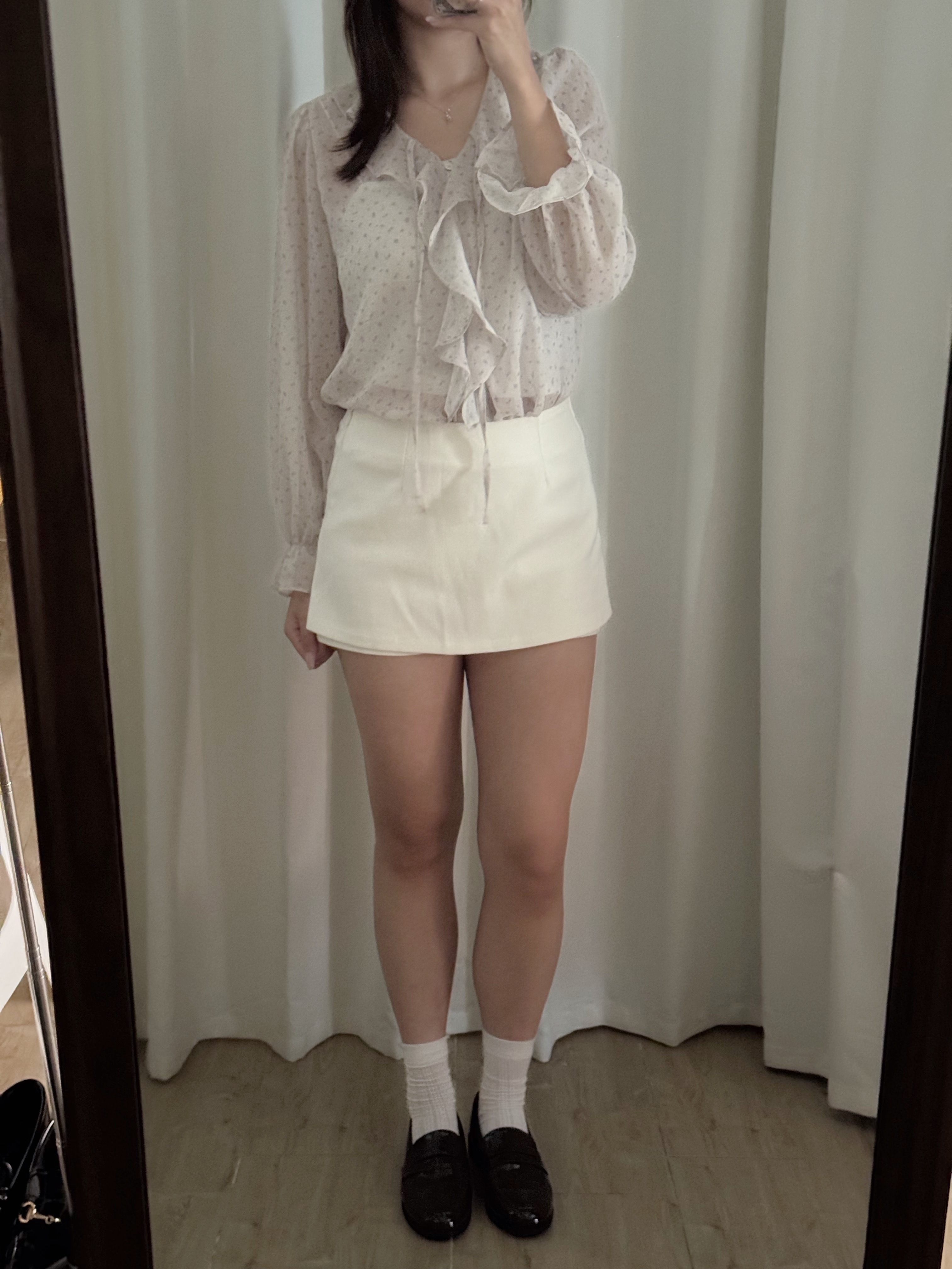 輕透荷葉邊碎花襯衫(兩色入)