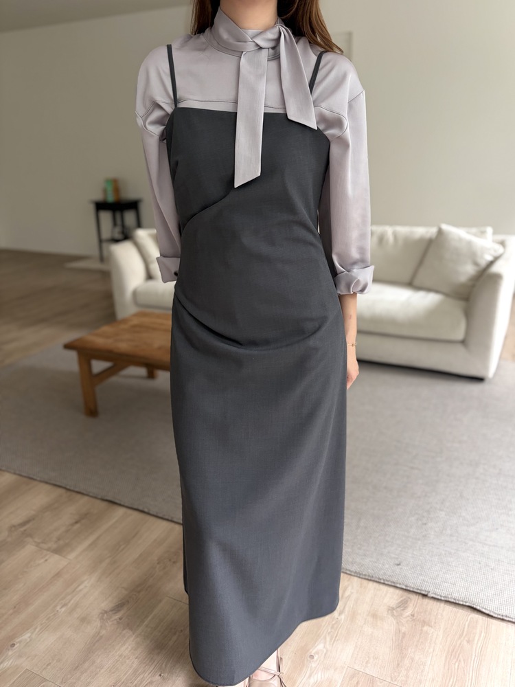 Gathered Adjustable Cami Dress (Grey)