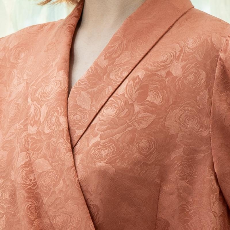 Vintage Peach Rose Pattern Elegant Wrap Blouse/Wrap Top (MT1606)