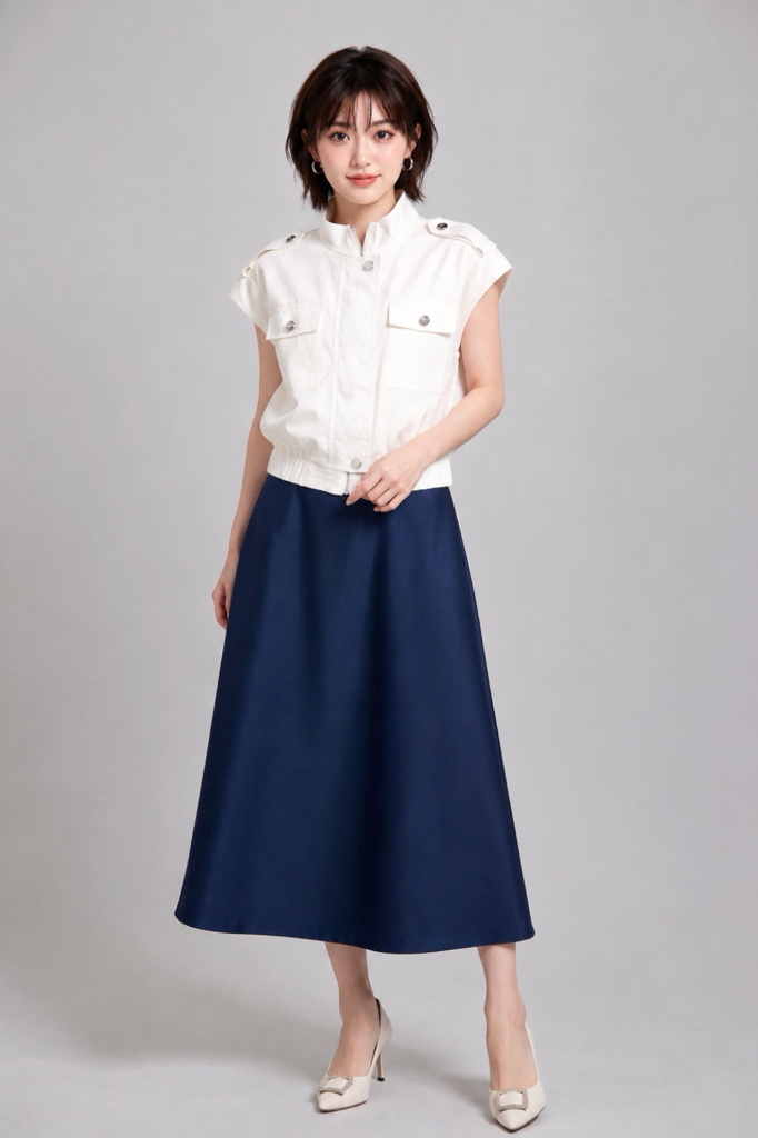 807015 Celeste Satin A-Line Midi Skirt