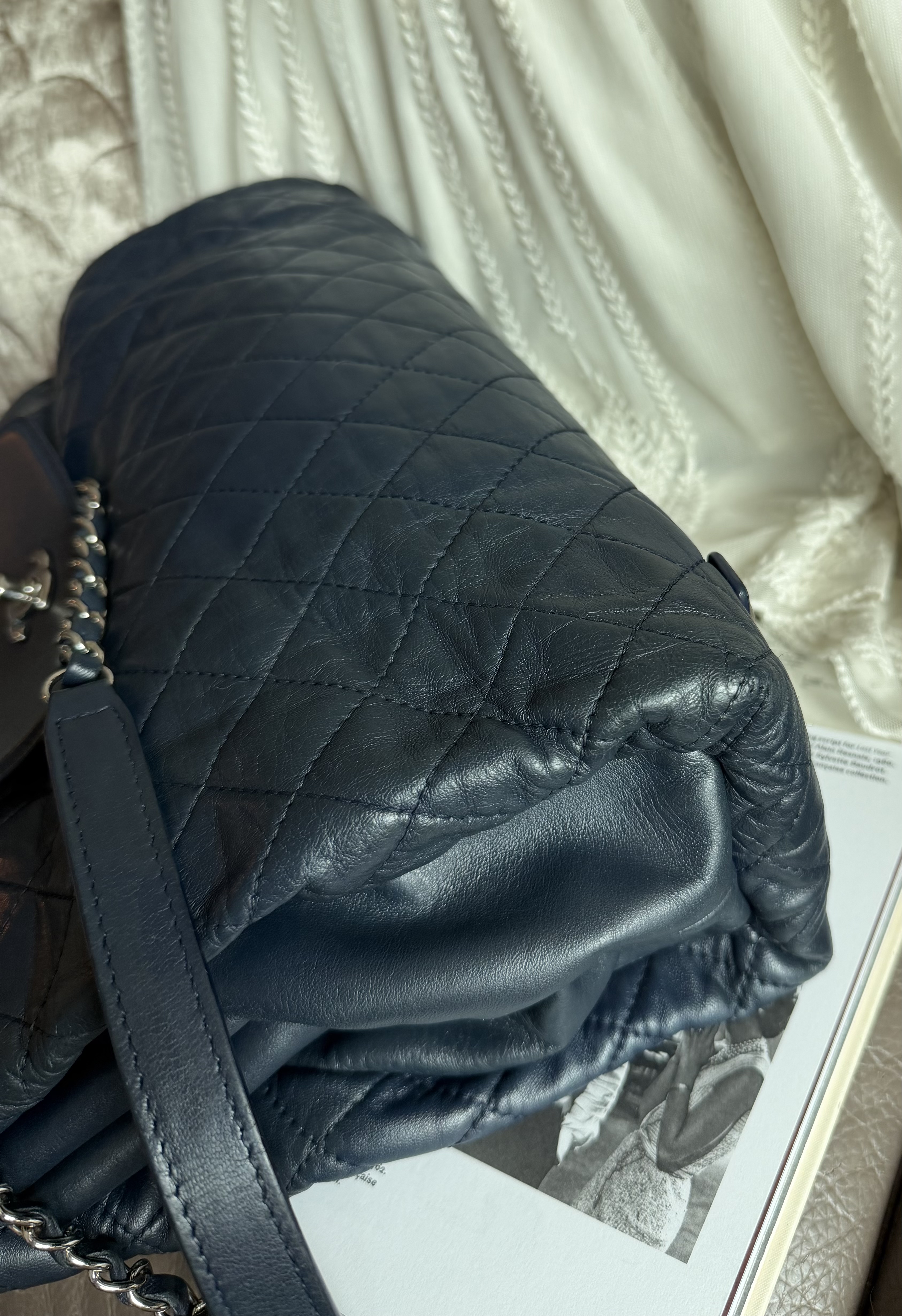 Chanel quilted matelasse navy leather chain bag