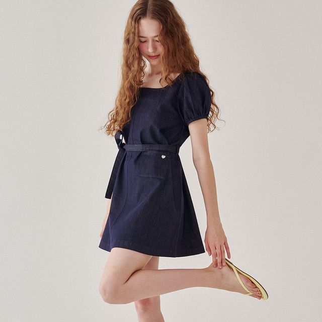 ★25SS新作★RONRON★NON FADE POCKET HEART POINT DENIM DRESS 6/24 Sequential Delivery] NON FADE POCKET HEART POINT DENIM
