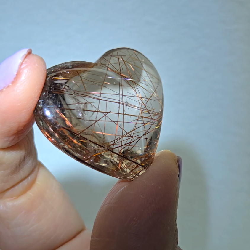 Copper rutilated smoky quartz heart - RT768