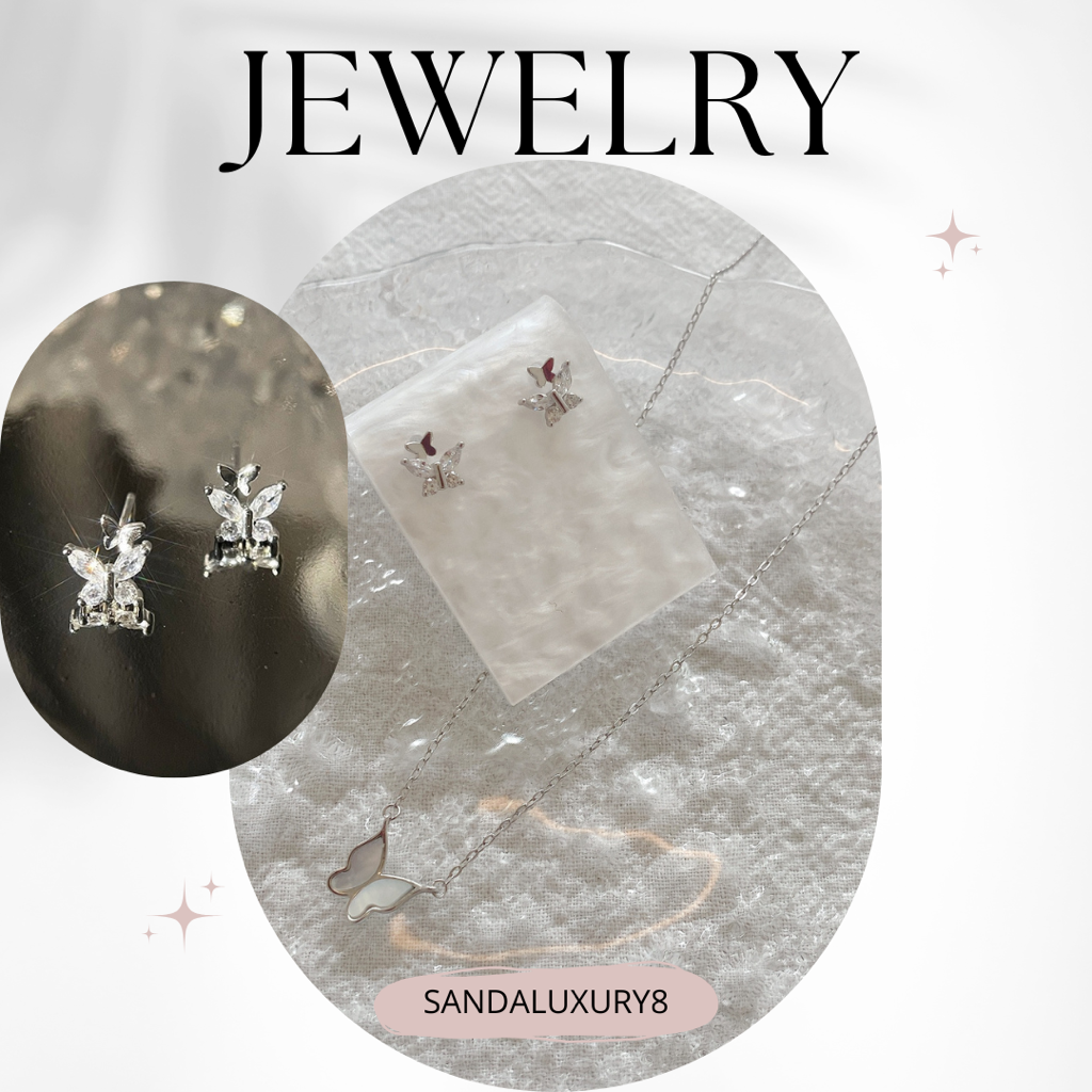 Silver Butterfly Flower Earrings