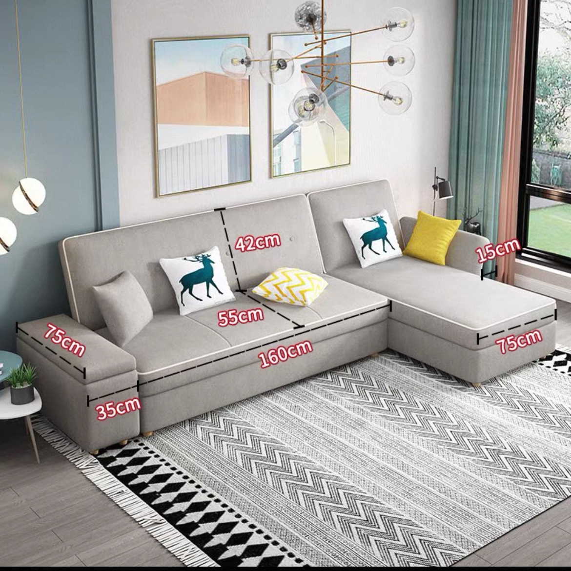 北歐現代簡約細單位客廳 可收納儲物慳位科技布梳化 家用 sofa