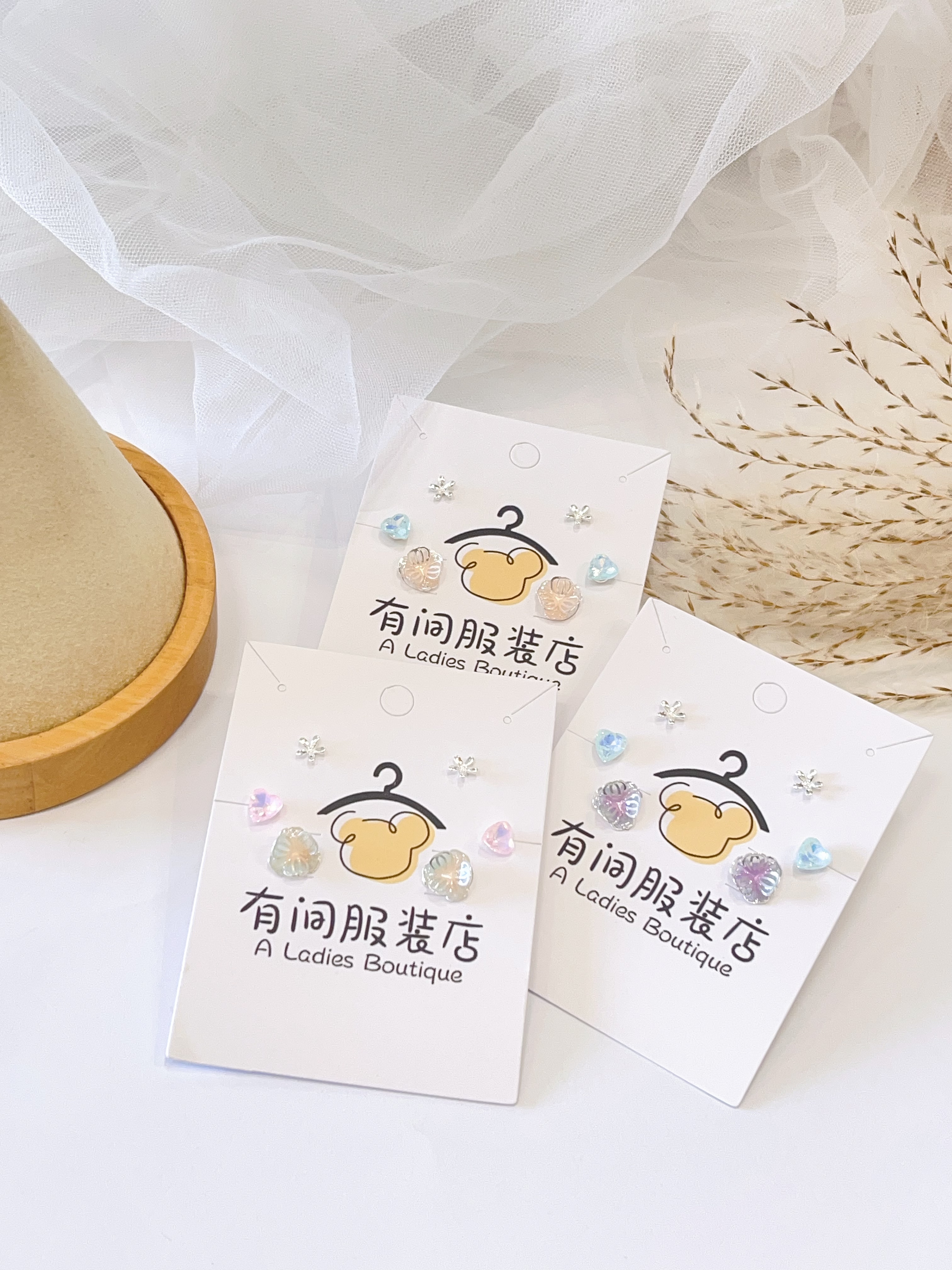 炫彩花朵爱心耳环套装