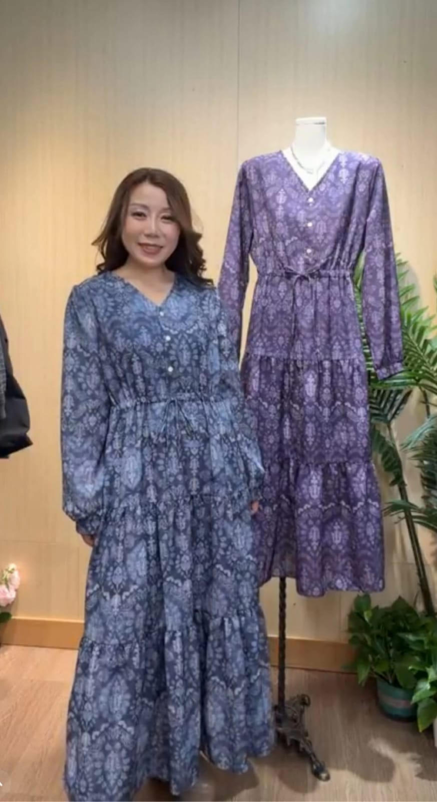棉麻束繩收腰連衣裙