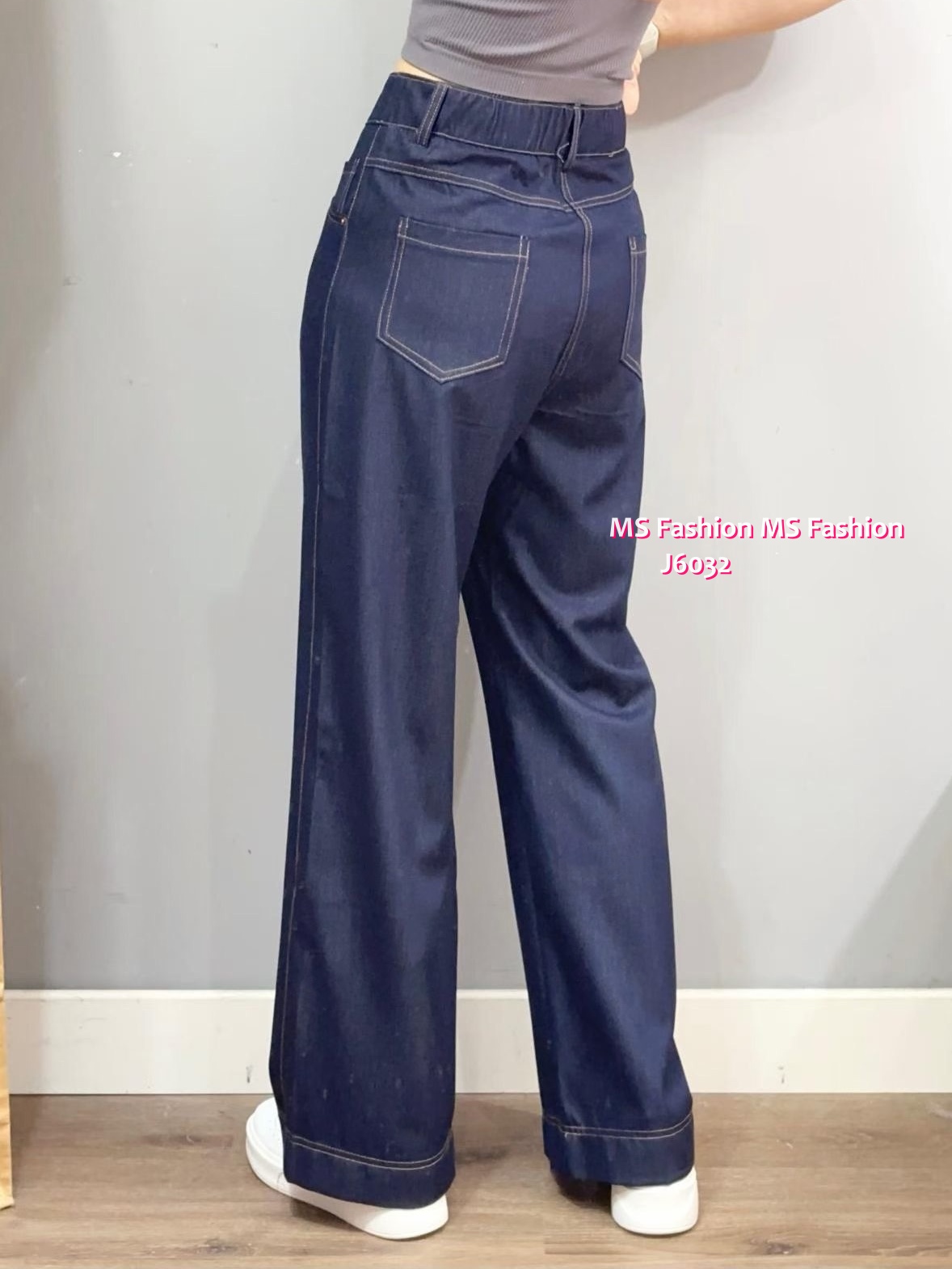 J6032 韓國🇰🇷輕薄牛仔色布料闊筒褲