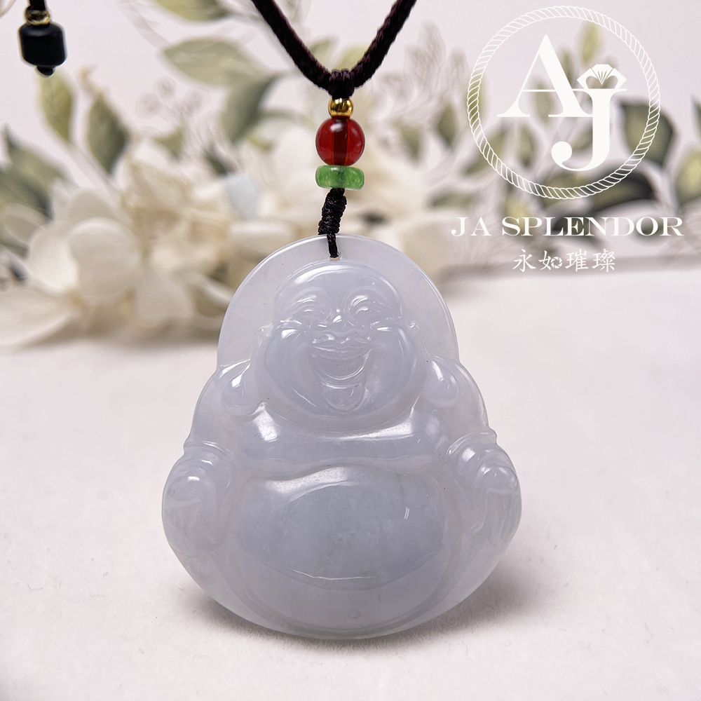 JN-1613 天然翡翠A玉 冰種淡紫笑口常開大肚佛公吊墜