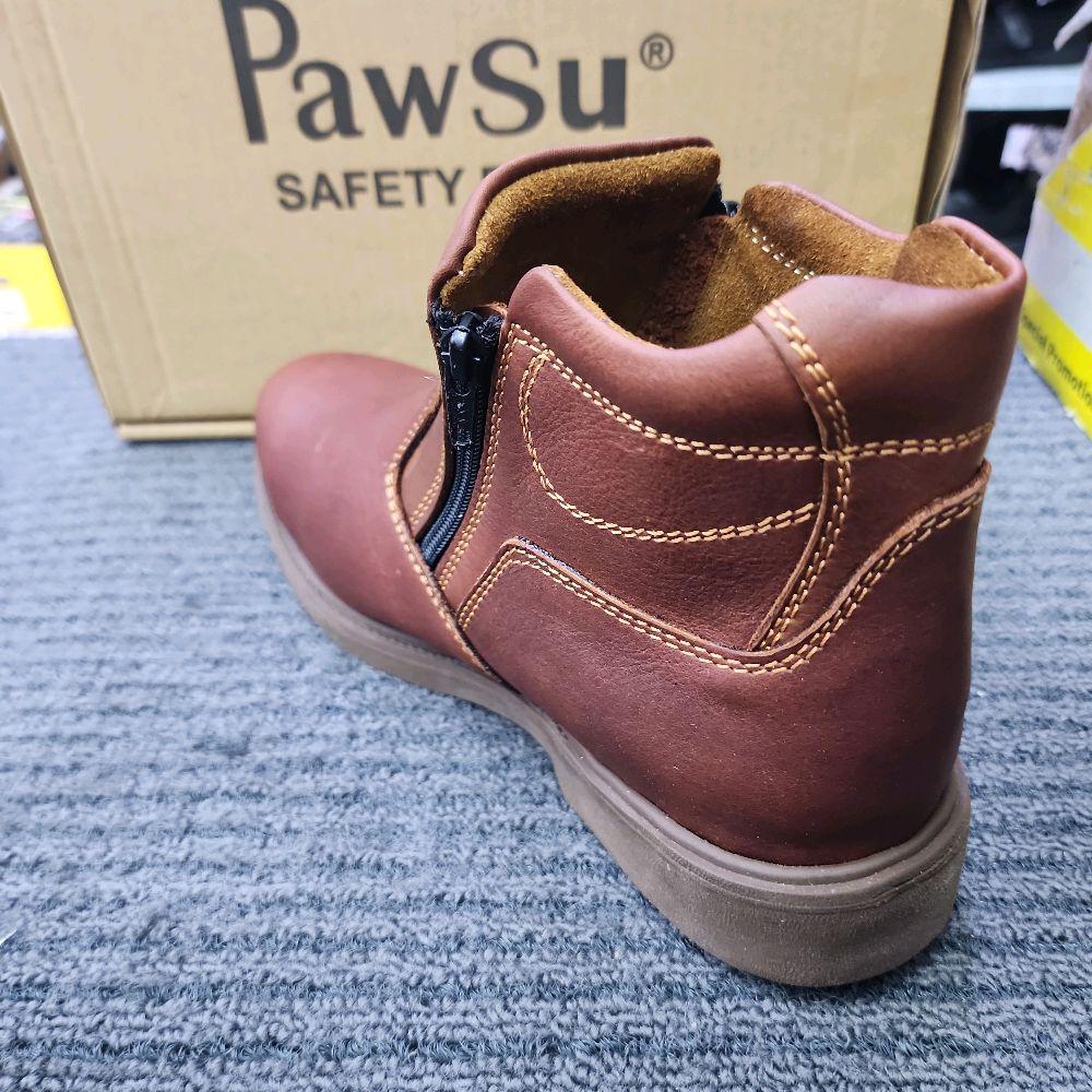 PawSu 802 double zip mid cut Safety shoes brown