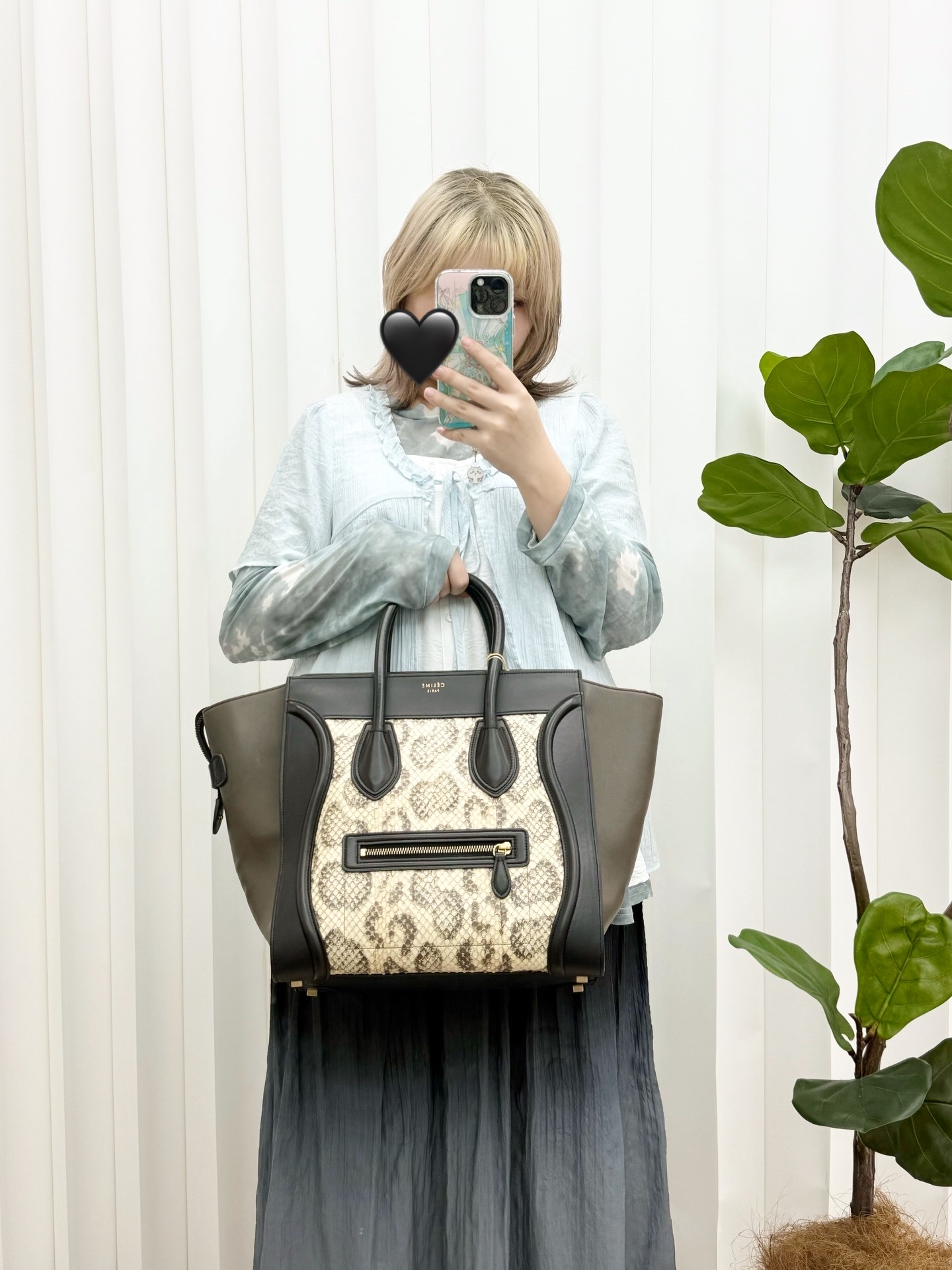 CELINE 🤍PRE OWNED 蛇皮笑臉包 底31cm 手提包 Tote Bag🖤