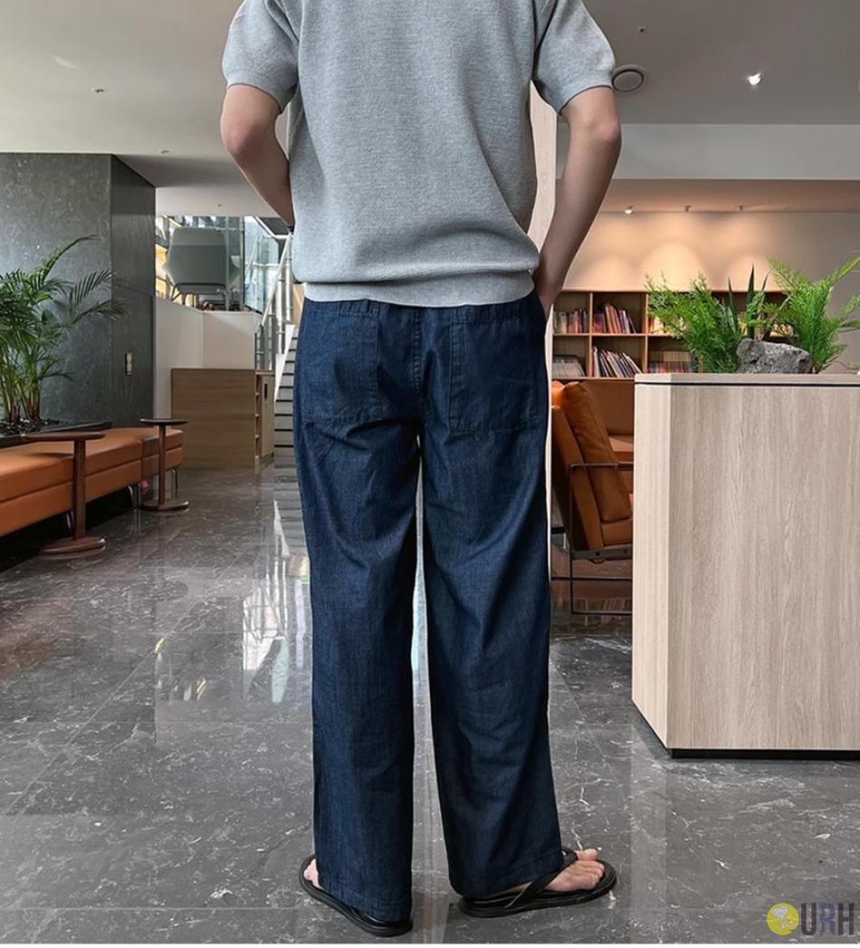 【100%保證韓國直送】Cooling Light 輕量透氣機能冷感橡筋腰寬鬆牛仔褲 👖 [3 color/2長度] RG115865