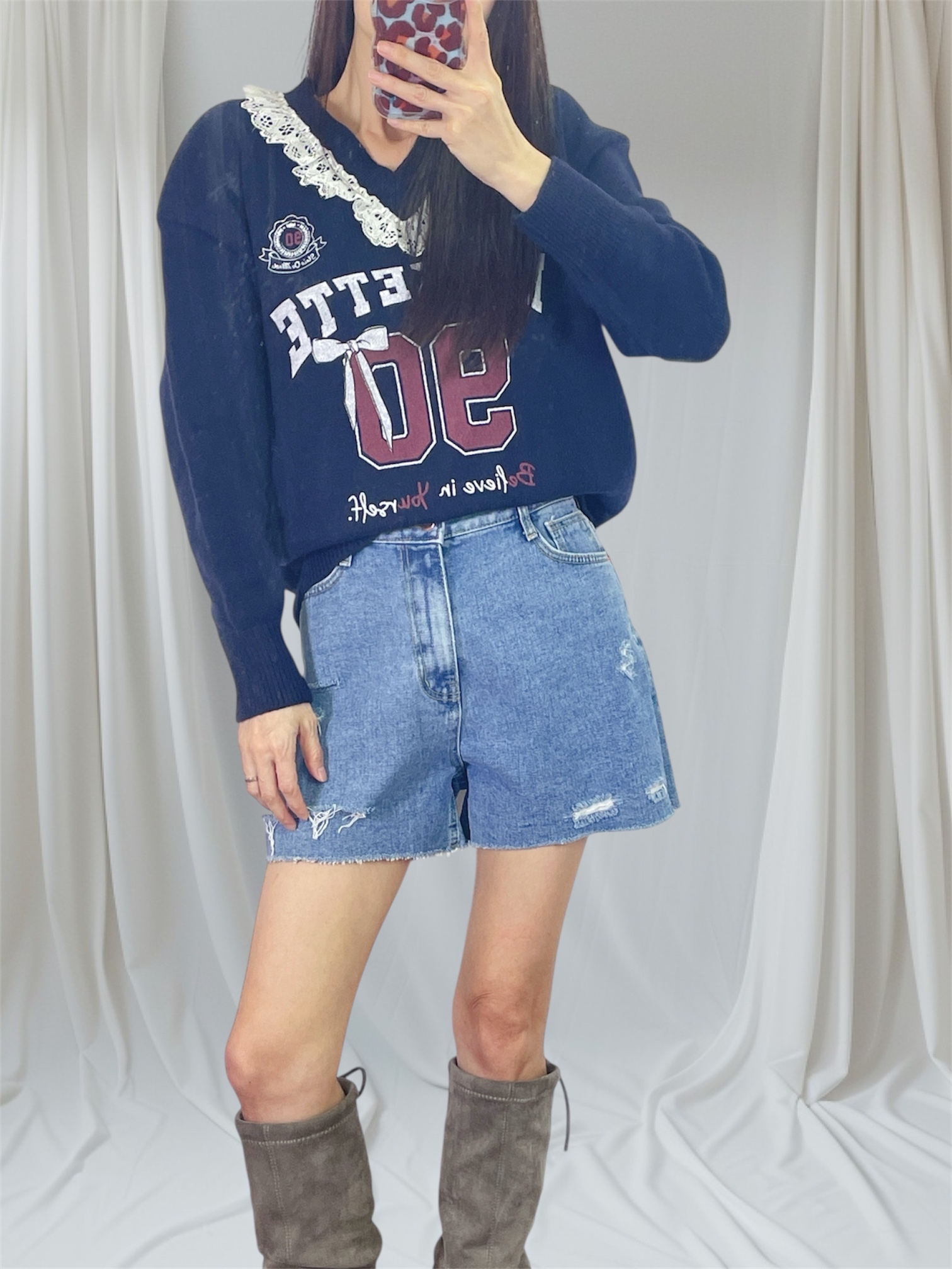 K5532 Lace邊V領針織top