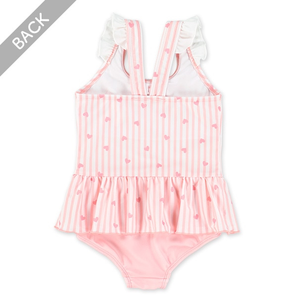 🇯🇵預訂 日本直送🇯🇵愛心滿印條紋荷葉邊連身泳衣