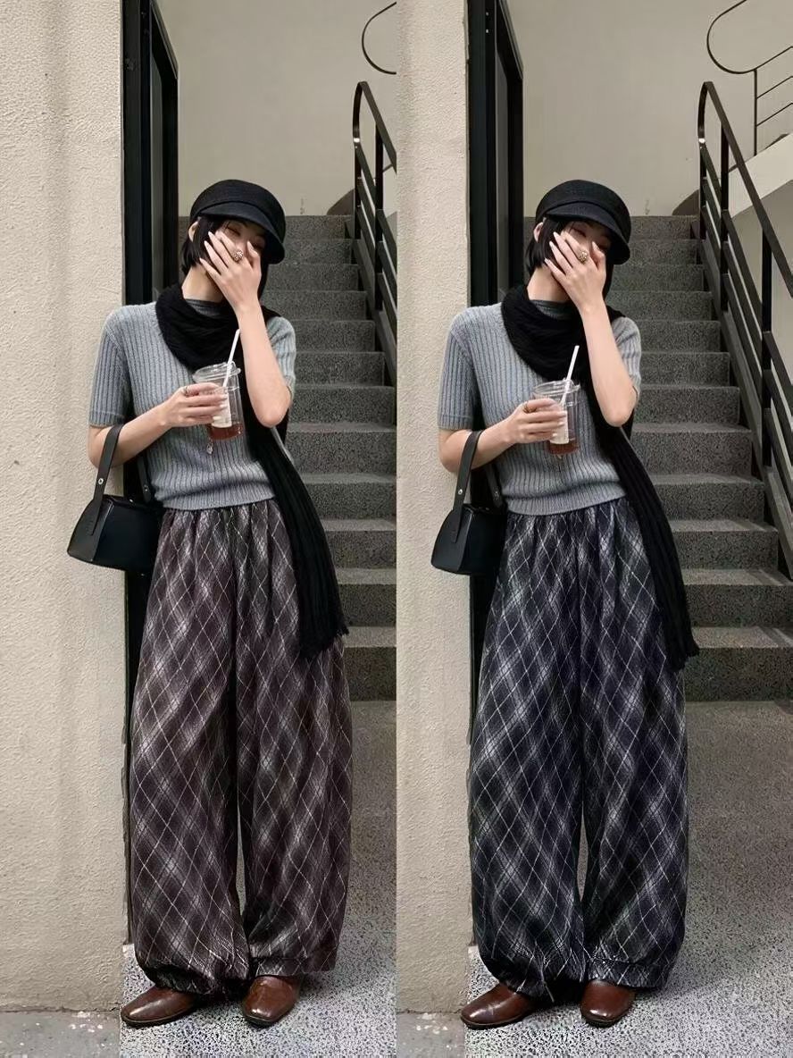 🌟秋冬New款九分格子燈籠褲(26~40寸腰 36寸長)