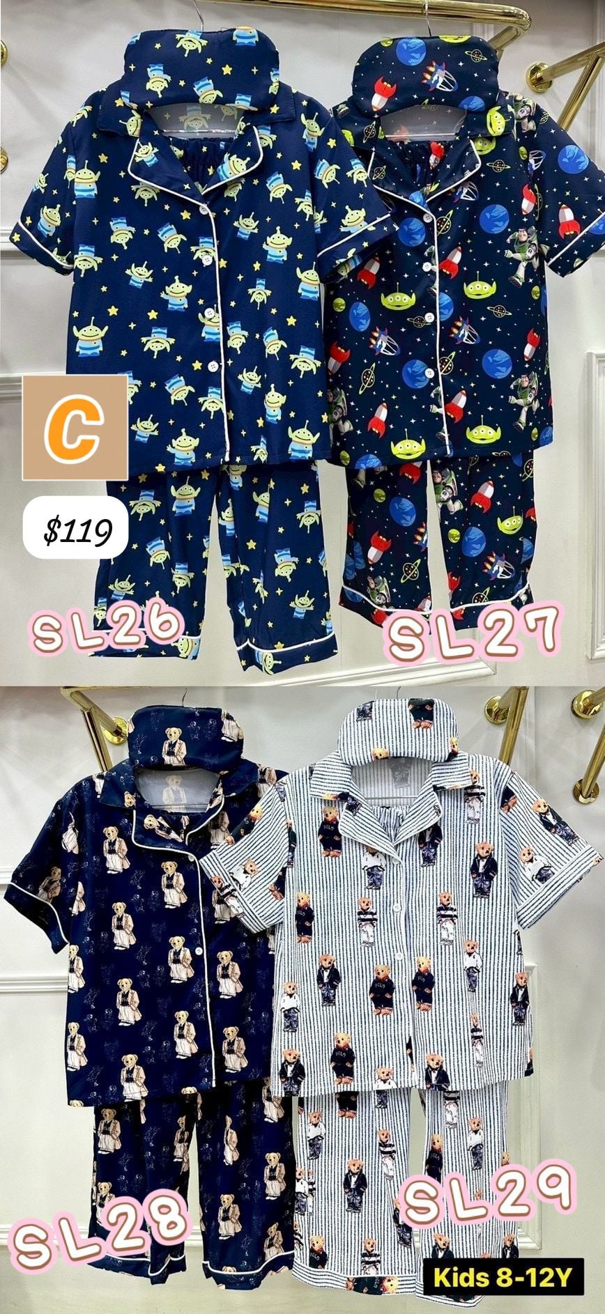 C-2604-泰國直送真絲睡衣兒童版-6月初到